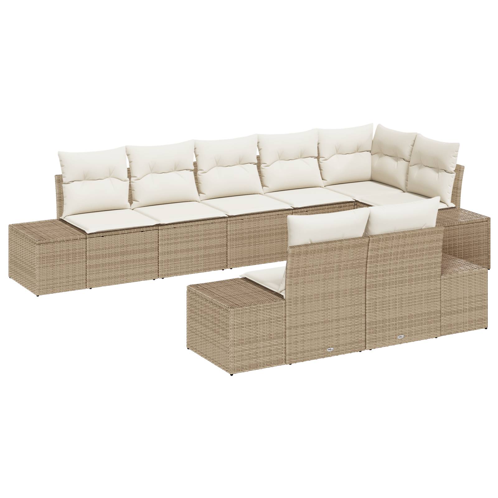 vidaXL 8-tlg. Garten-Sofagarnitur mit Kissen Beige Poly Rattan