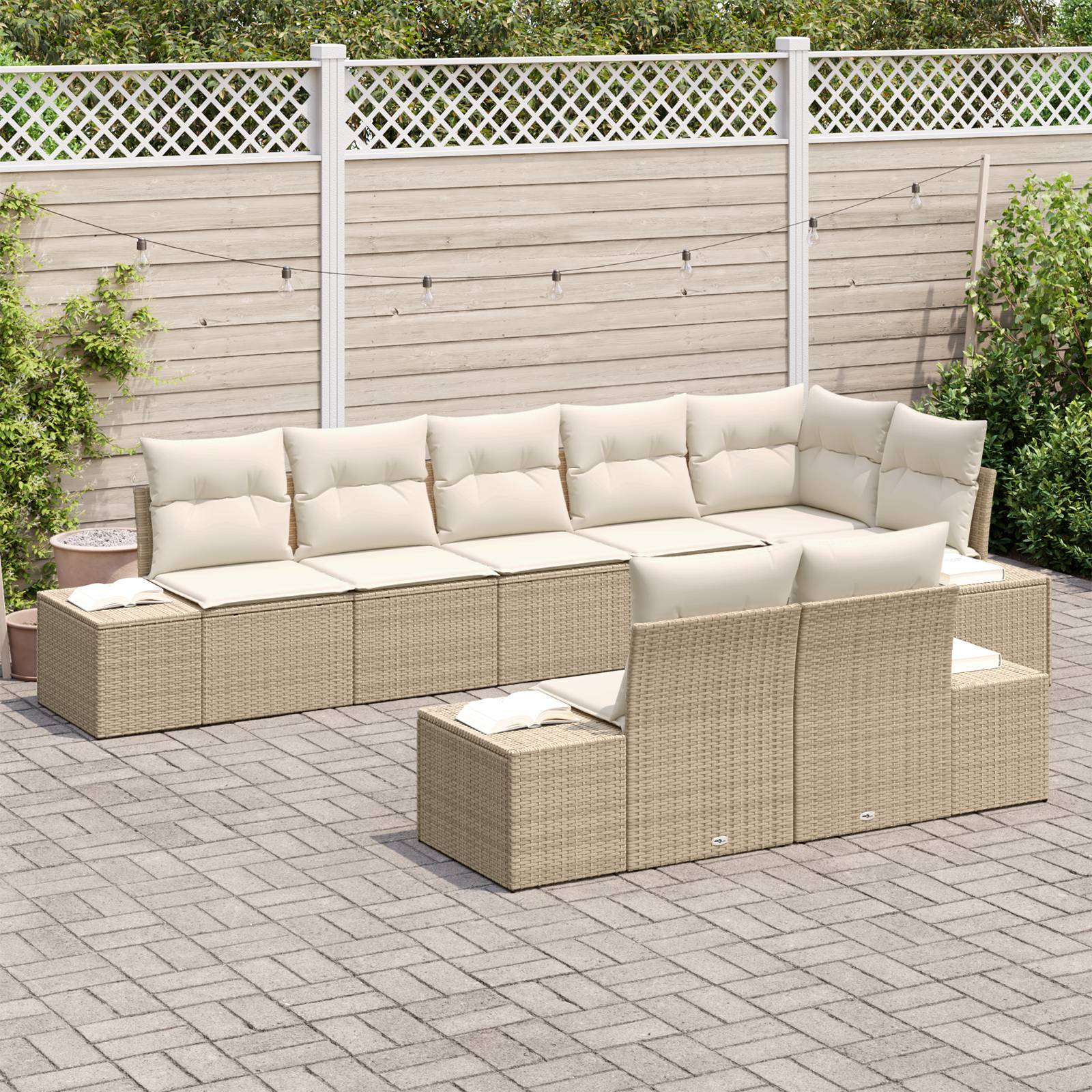 vidaXL 8-tlg. Garten-Sofagarnitur mit Kissen Beige Poly Rattan