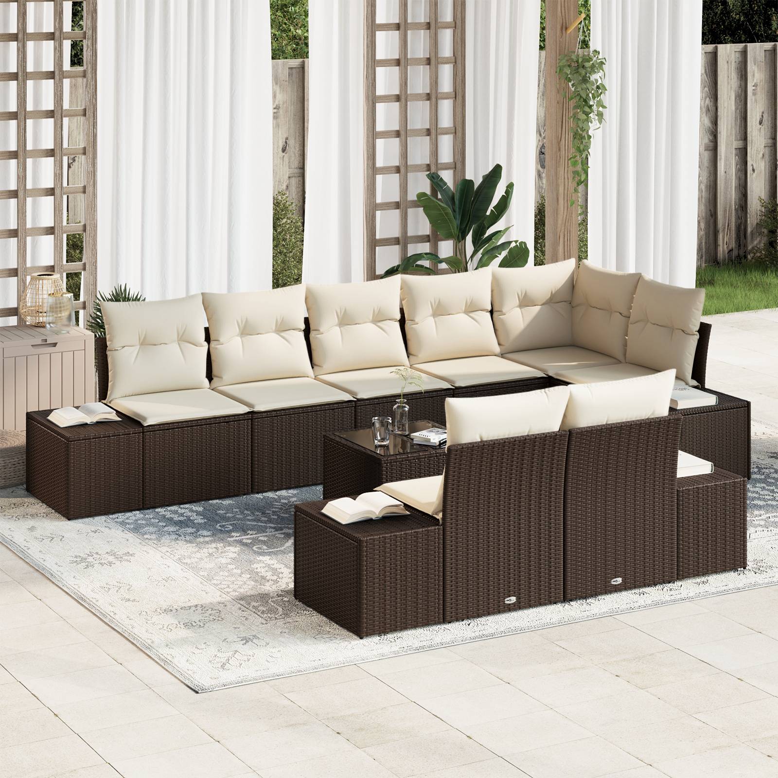 vidaXL 8-tlg. Garten-Sofagarnitur mit Kissen Grau Poly Rattan