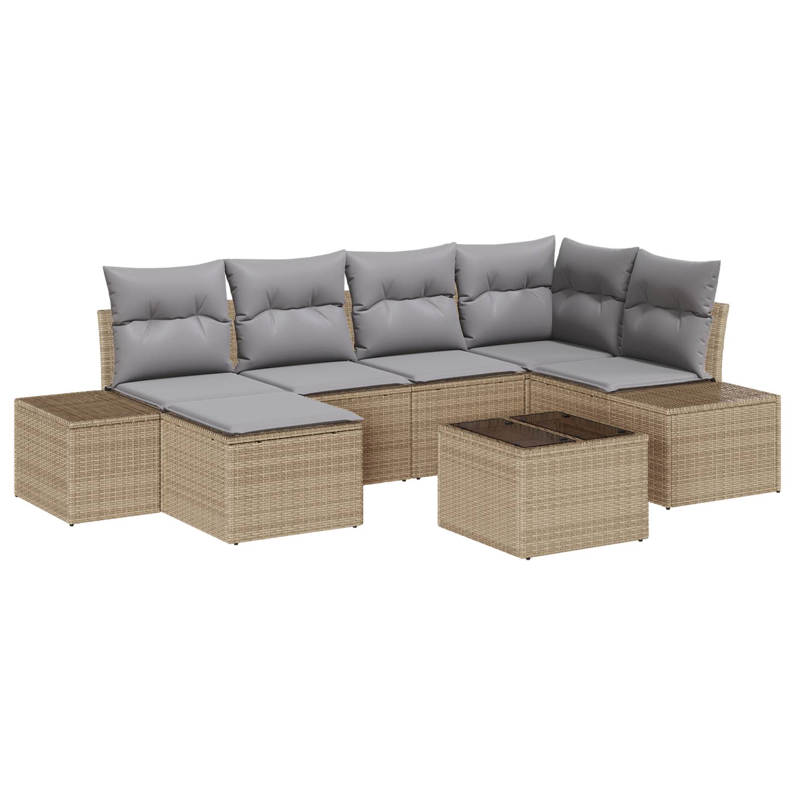 vidaXL 7-teiliges Garten Sofa Set mit Kissen Schwarz Poly-Rattan