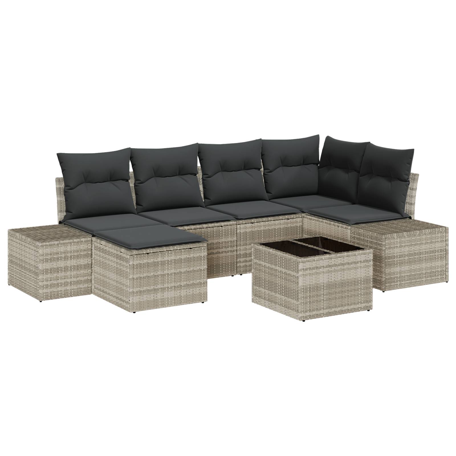 vidaXL 7-tlg. Garten-Sofagarnitur mit Kissen Grau Poly Rattan