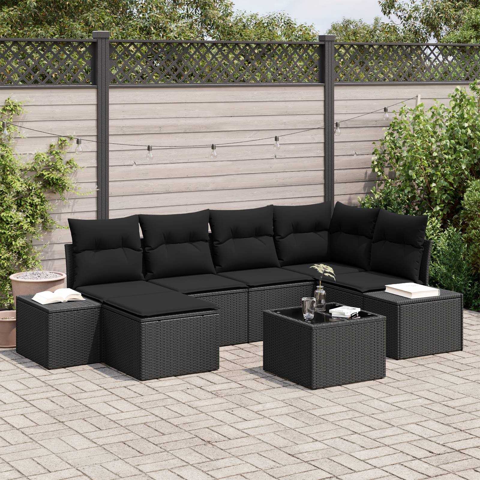 vidaXL 7-teiliges Garten Sofa Set mit Kissen Beige Poly Rattan