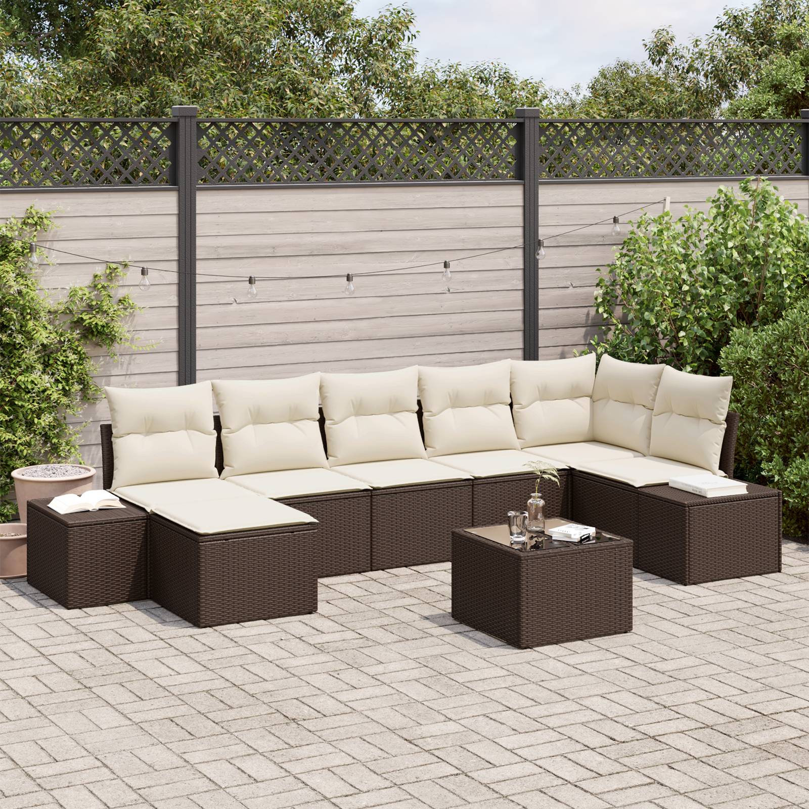 vidaXL 7-teiliges Garten Sofa Set mit Kissen Grau Poly Rattan