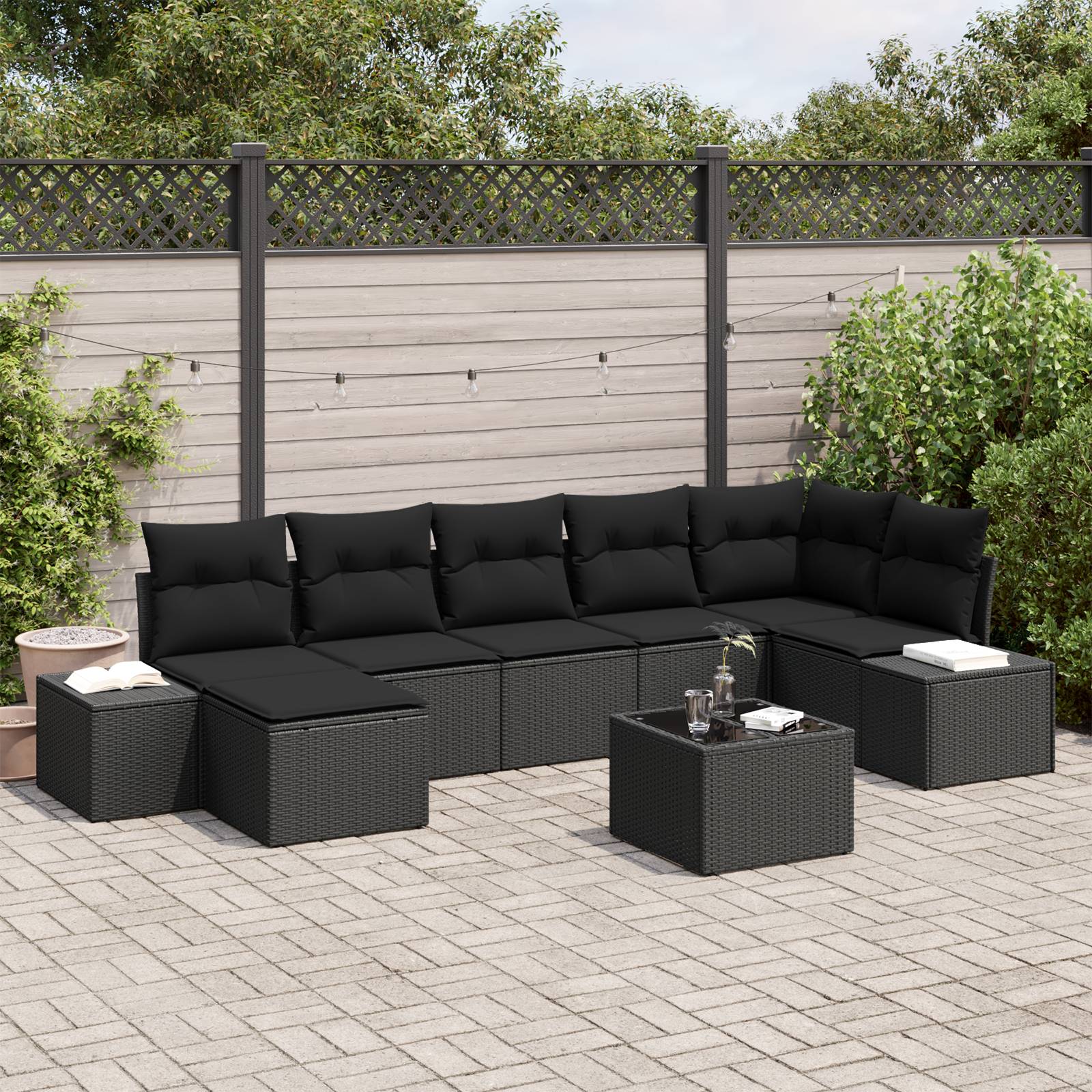 vidaXL 8-tlg. Garten-Sofagarnitur mit Kissen Beige Poly Rattan