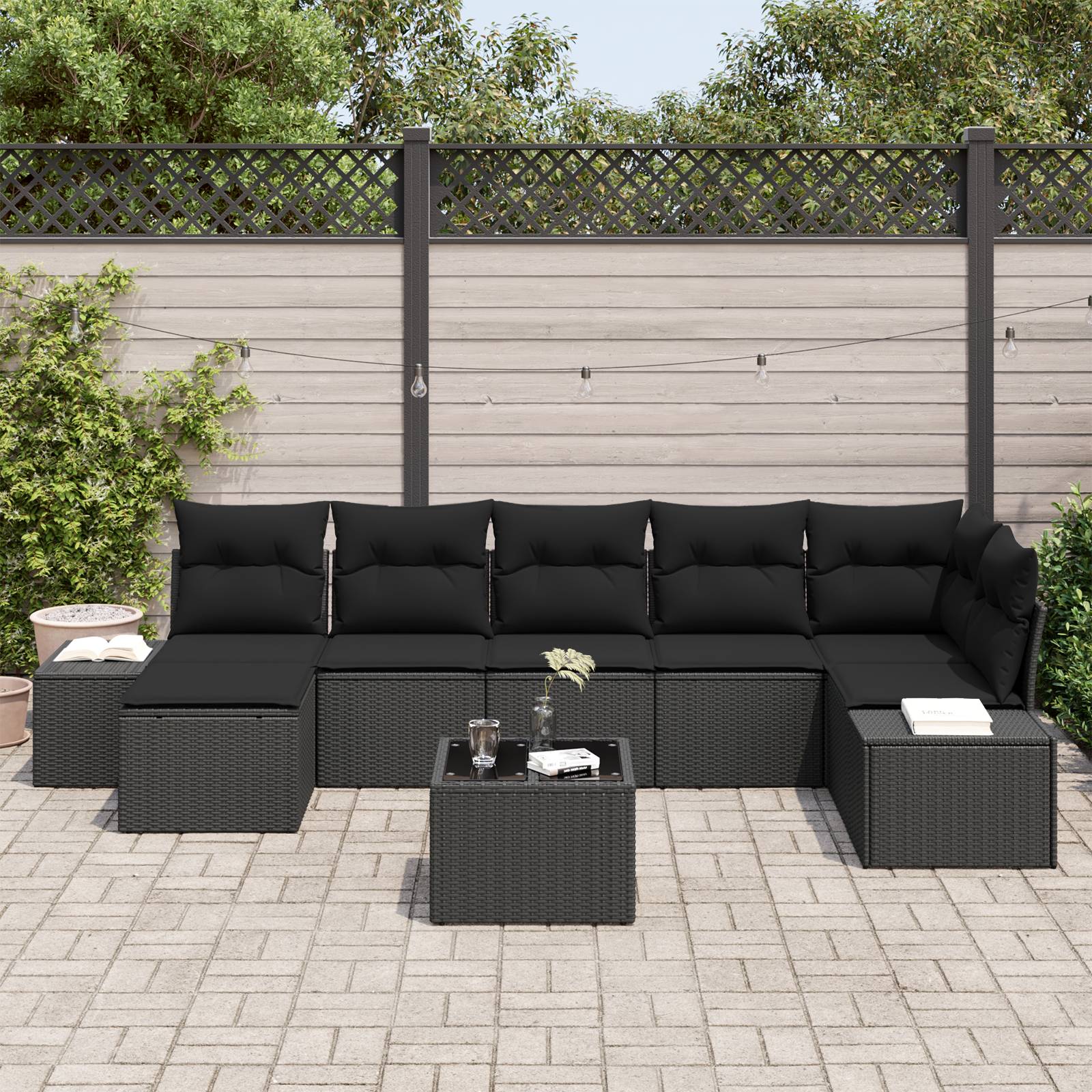 vidaXL 8-tlg. Garten-Sofagarnitur mit Kissen Beige Poly Rattan