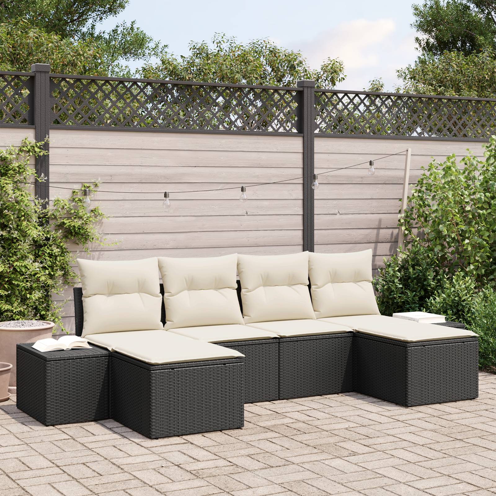 vidaXL 6-teiliges Garten Sofa Set mit Kissen in Schwarz Poly Rattan