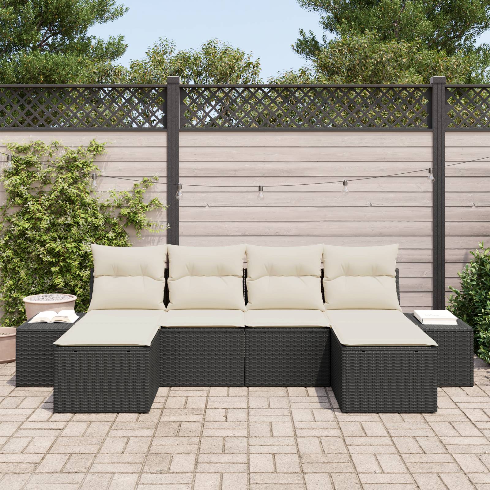 vidaXL 6-teiliges Garten Sofa Set mit Kissen in Schwarz Poly Rattan