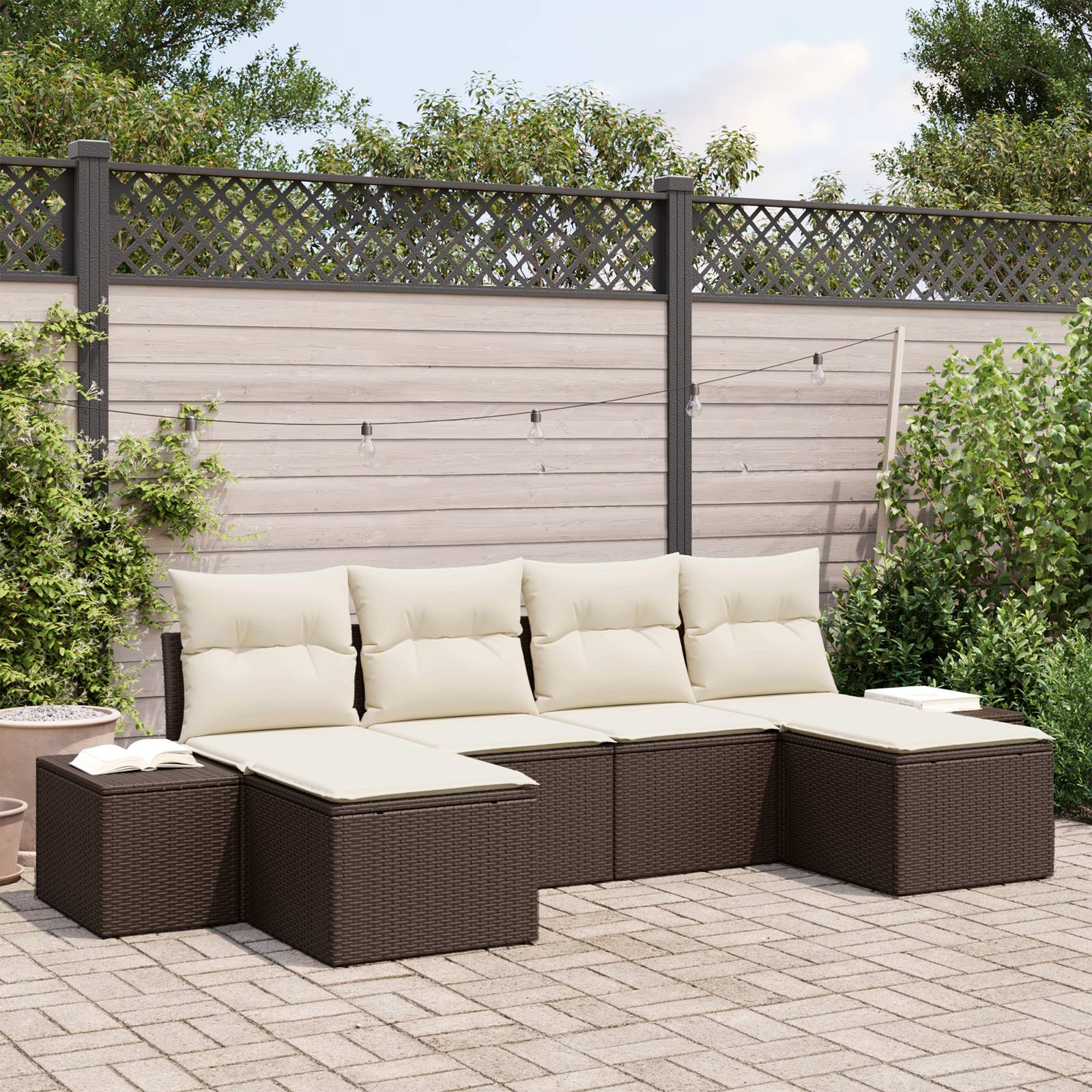 vidaXL 6-teiliges Garten Sofa Set mit Kissen Braun Poly Rattan