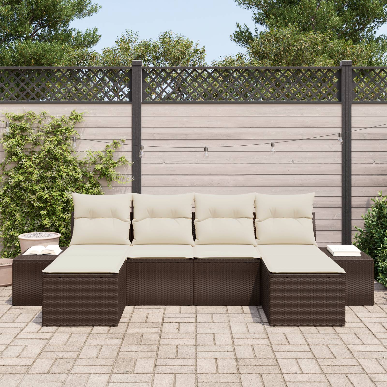 vidaXL 6-teiliges Garten Sofa Set mit Kissen Braun Poly Rattan