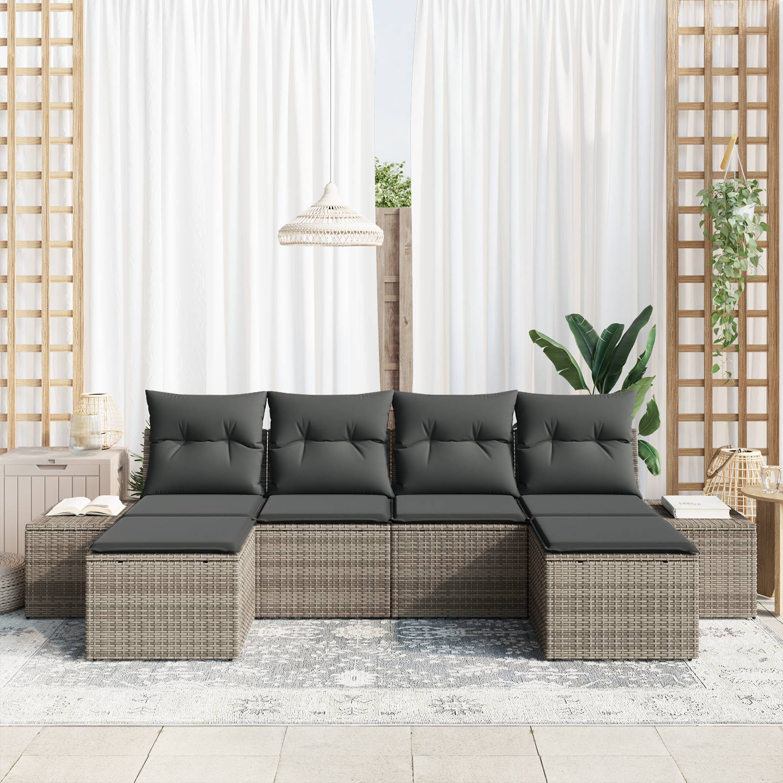 vidaXL 6-teiliges Garten Sofa Set mit Kissen Grau Poly Rattan