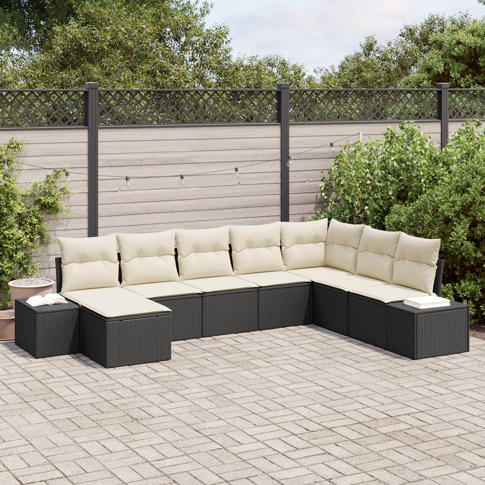 vidaXL 8-teiliges Garten-Sofa-Set mit Kissen - Schwarzes Poly-Rattan