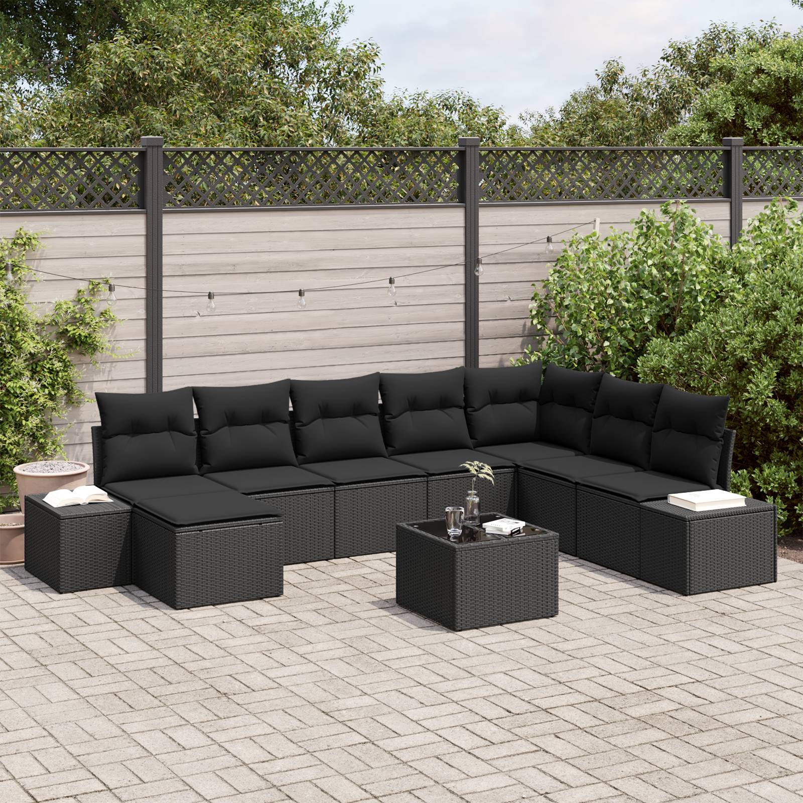 vidaXL 9-teiliges Garten-Sofa-Set mit Kissen Beige Poly-Rattan