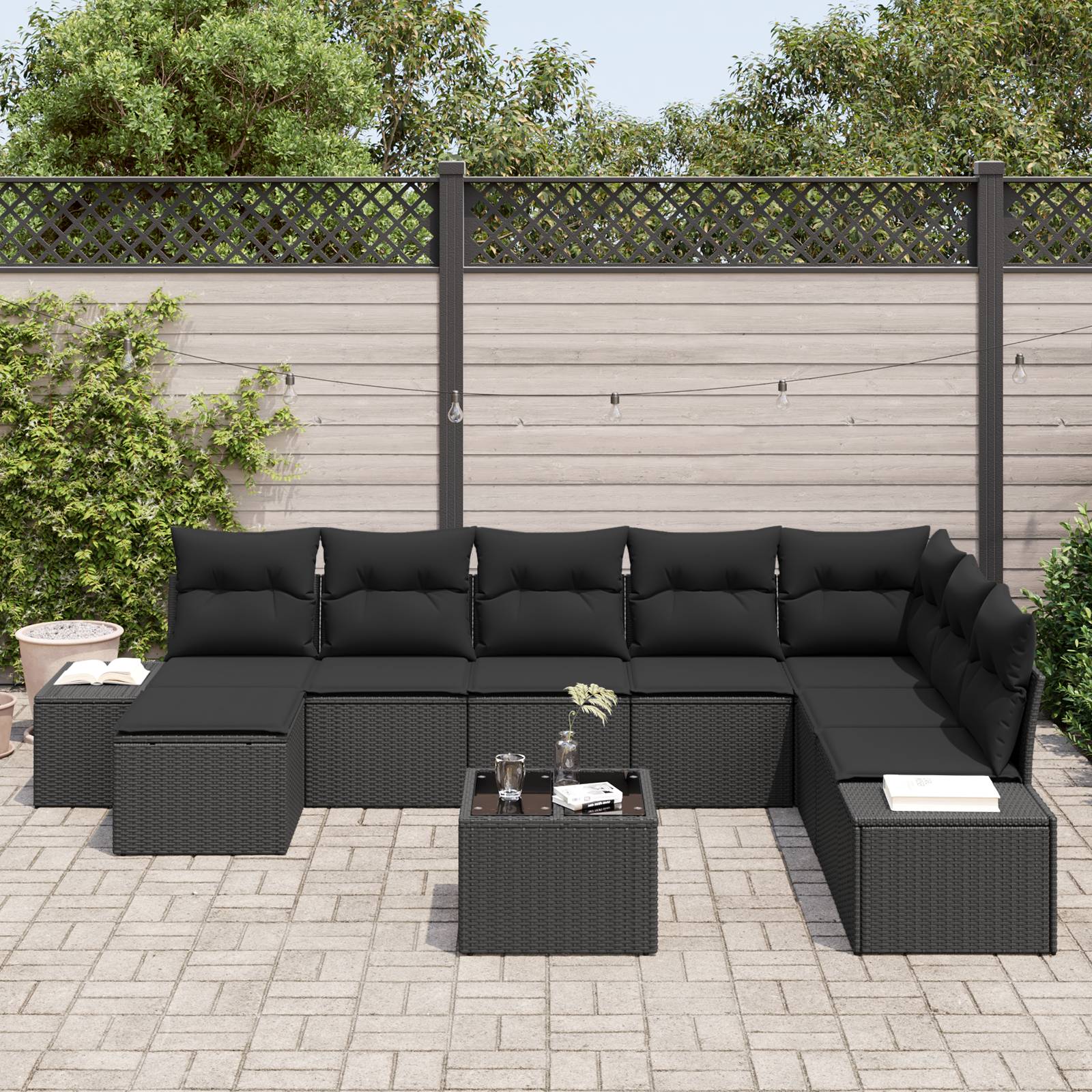 vidaXL 9-teiliges Garten-Sofa-Set mit Kissen Beige Poly-Rattan