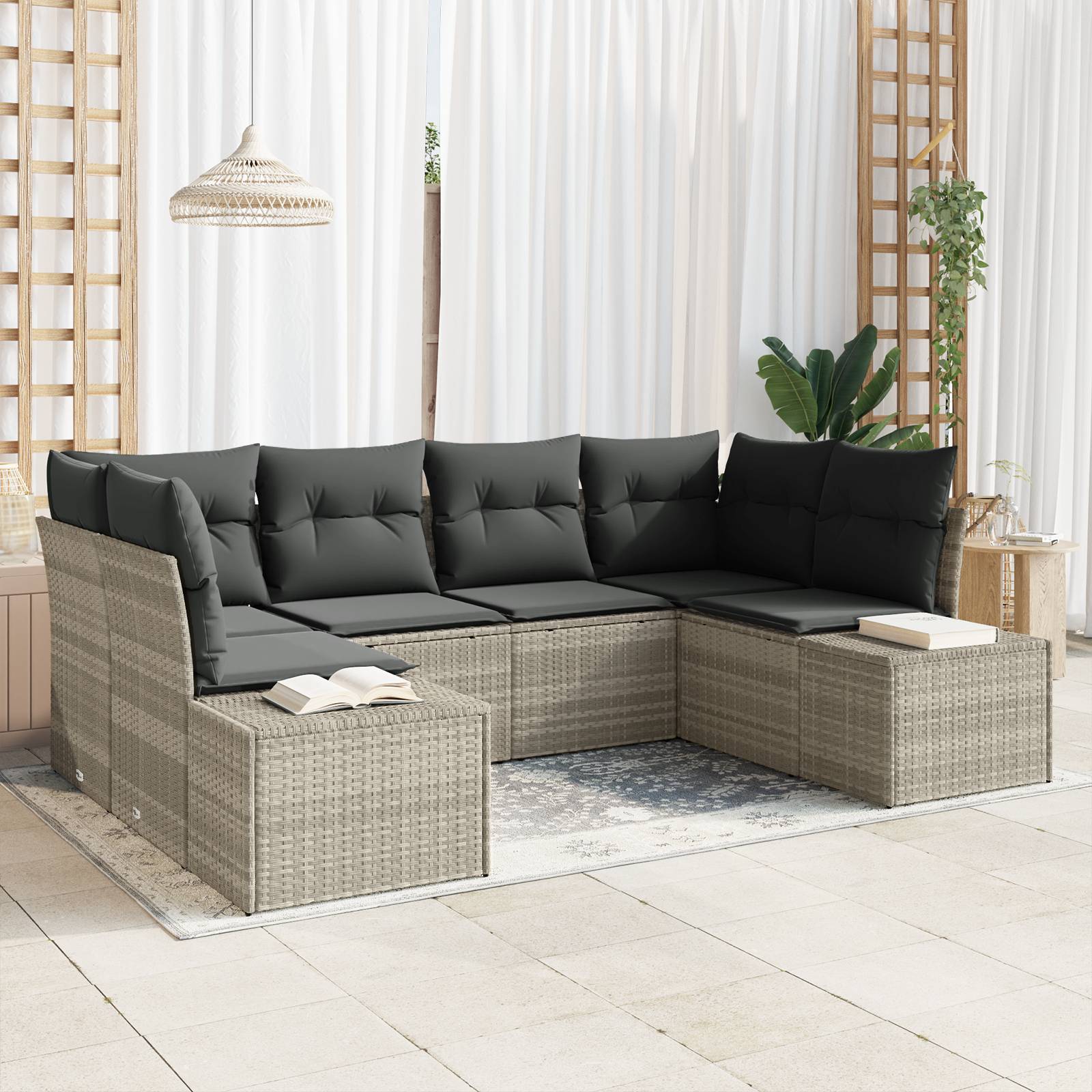 vidaXL 6-teiliges Garten Sofa Set mit Kissen Hellgrau Poly Rattan