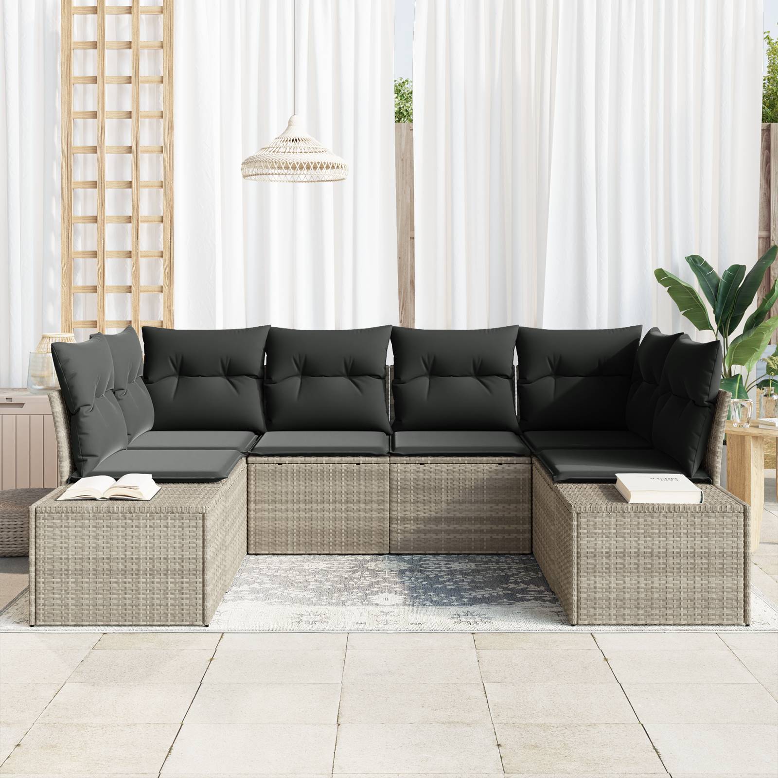 vidaXL 6-teiliges Garten Sofa Set mit Kissen Hellgrau Poly Rattan