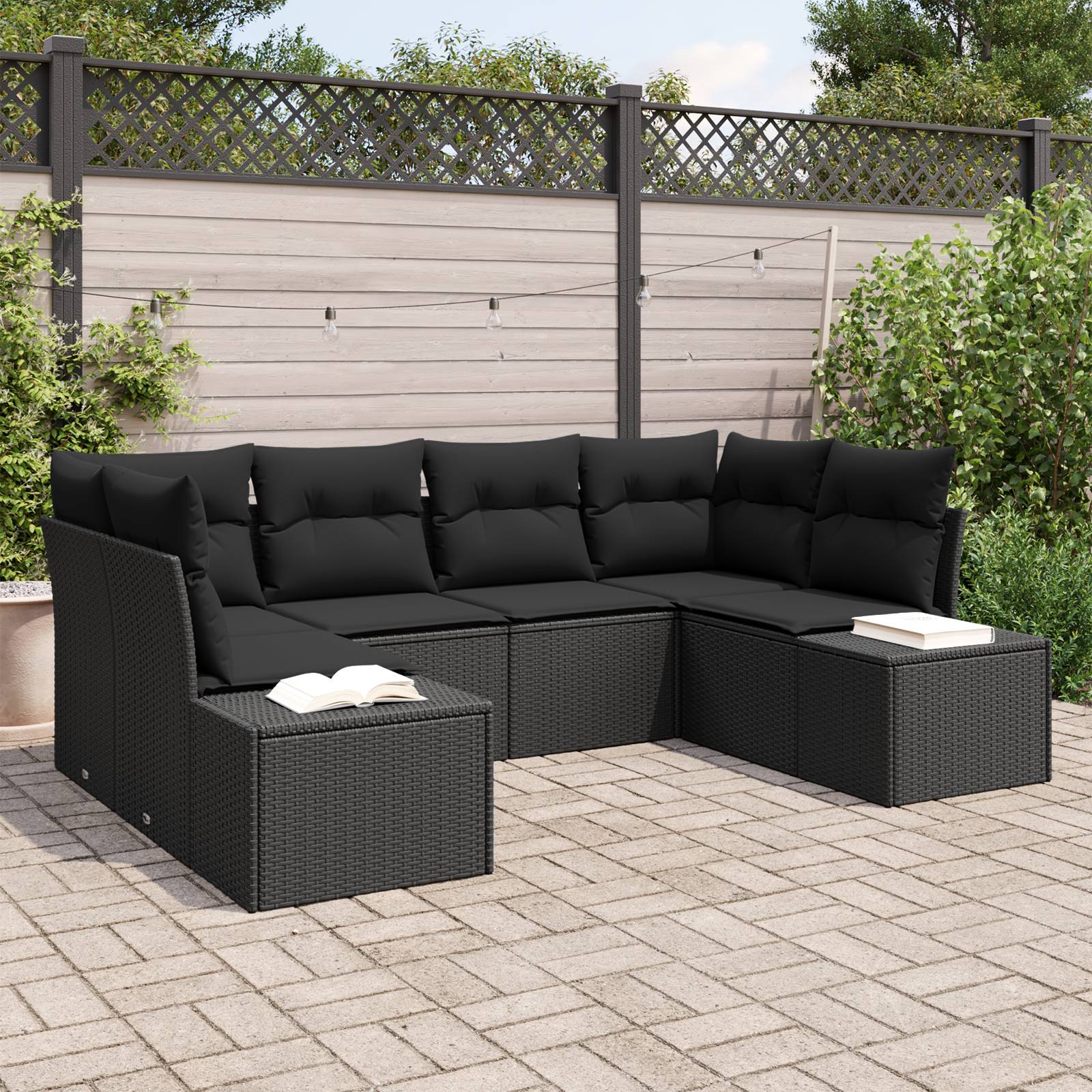 vidaXL 6-teiliges Garten Sofa Set mit Kissen Schwarz Poly Rattan
