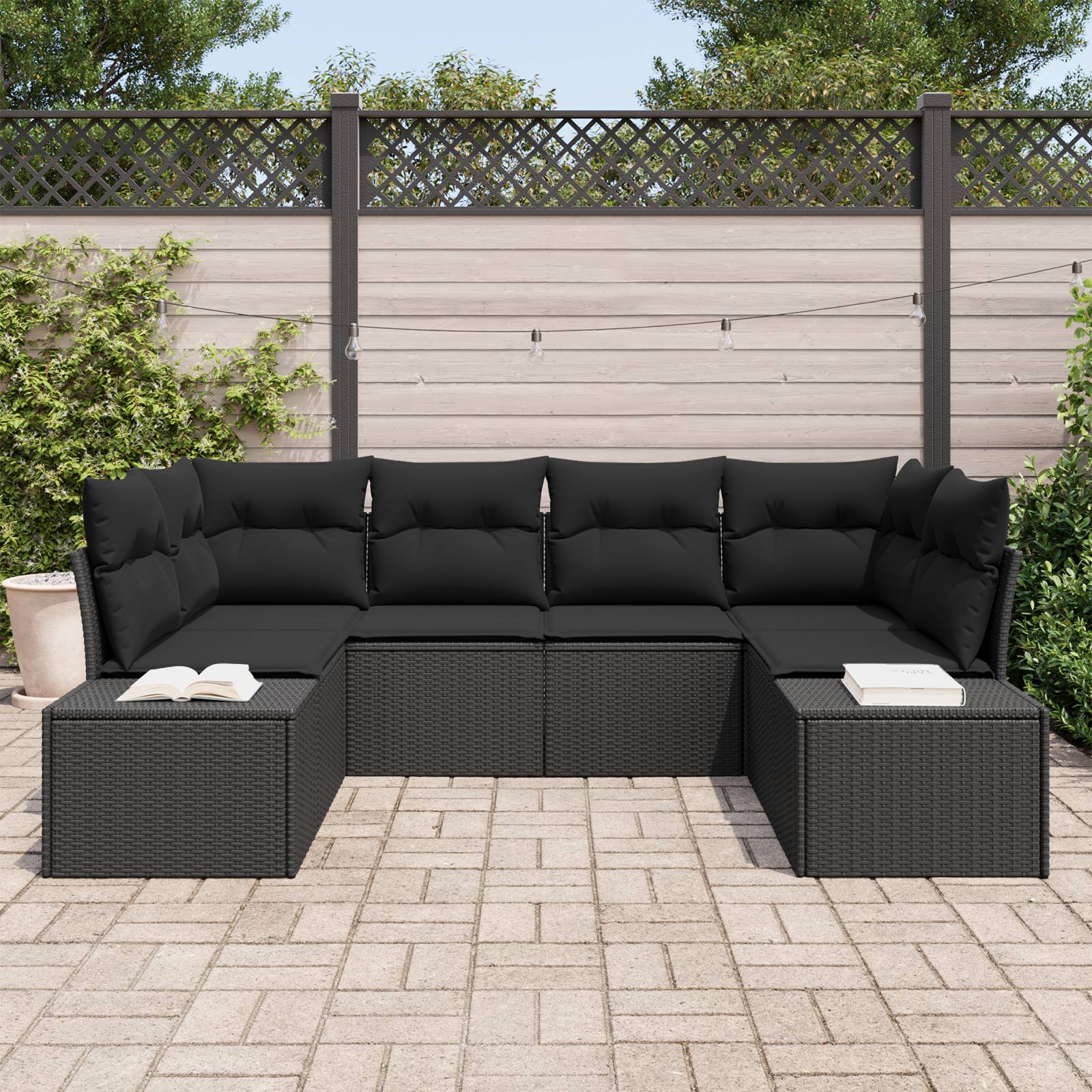 vidaXL 6-teiliges Garten Sofa Set mit Kissen Schwarz Poly Rattan