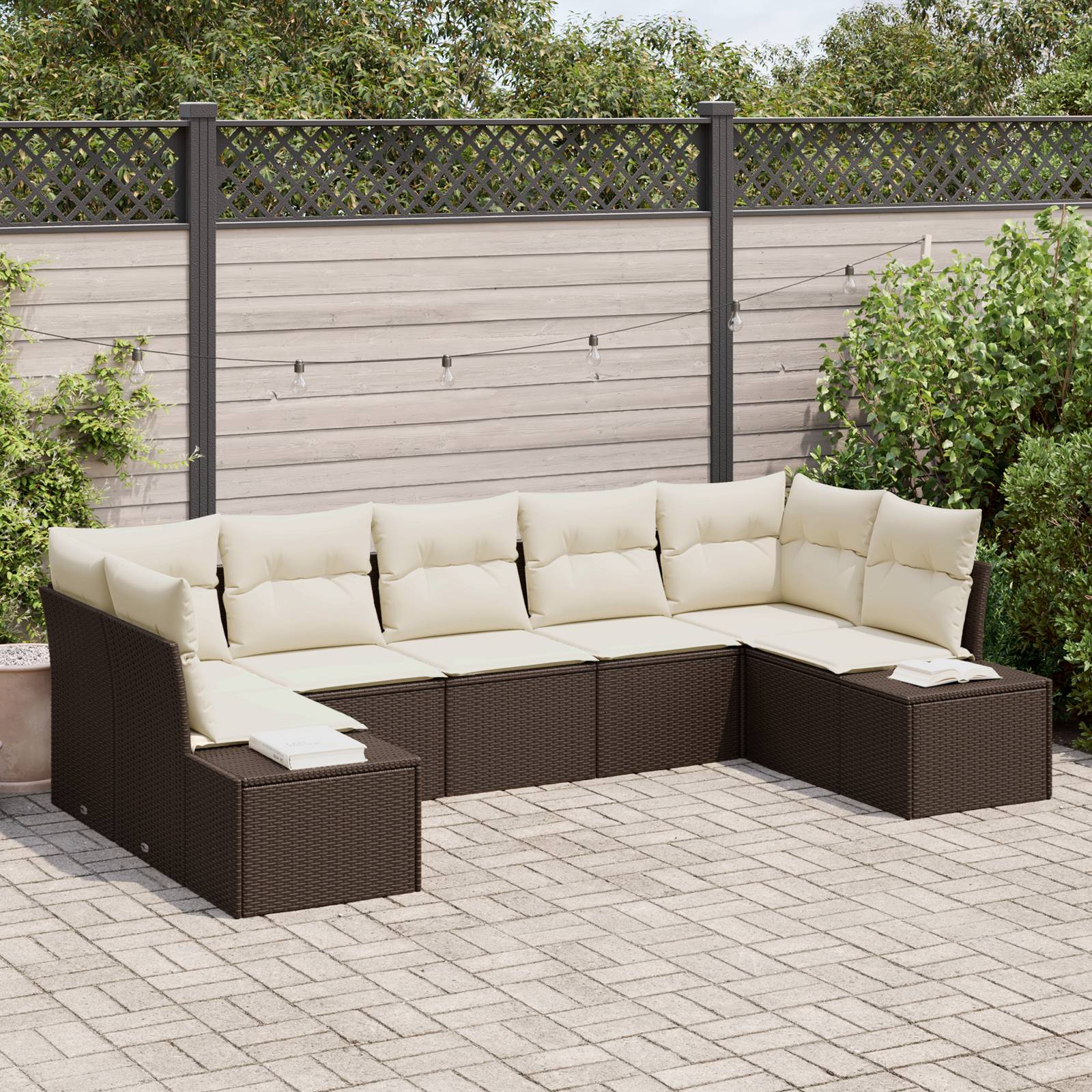 vidaXL 7-teiliges Garten Sofa Set mit Kissen Braun Poly Rattan