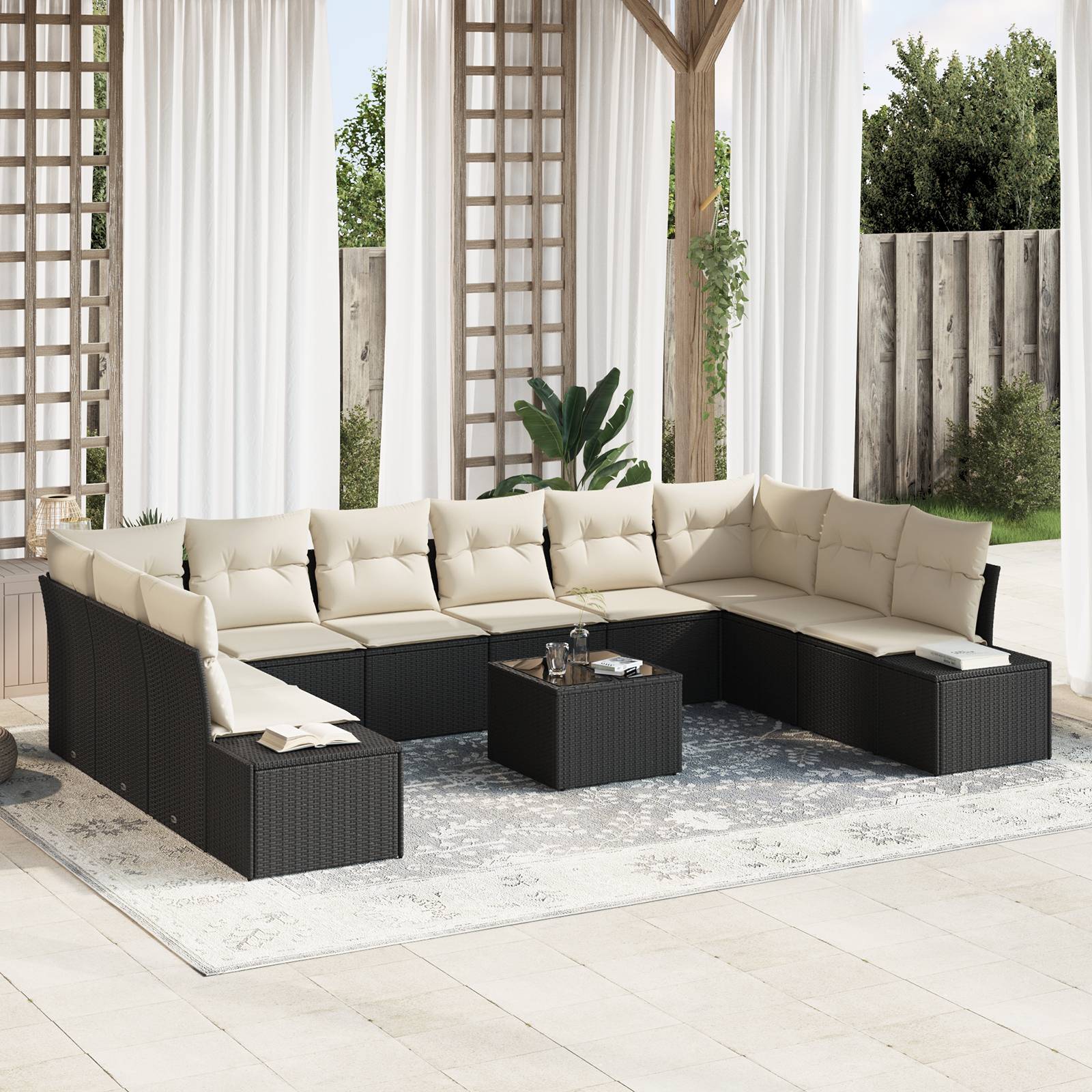vidaXL 10-teiliges Garten-Sofa-Set mit Kissen braunes Poly-Rattan