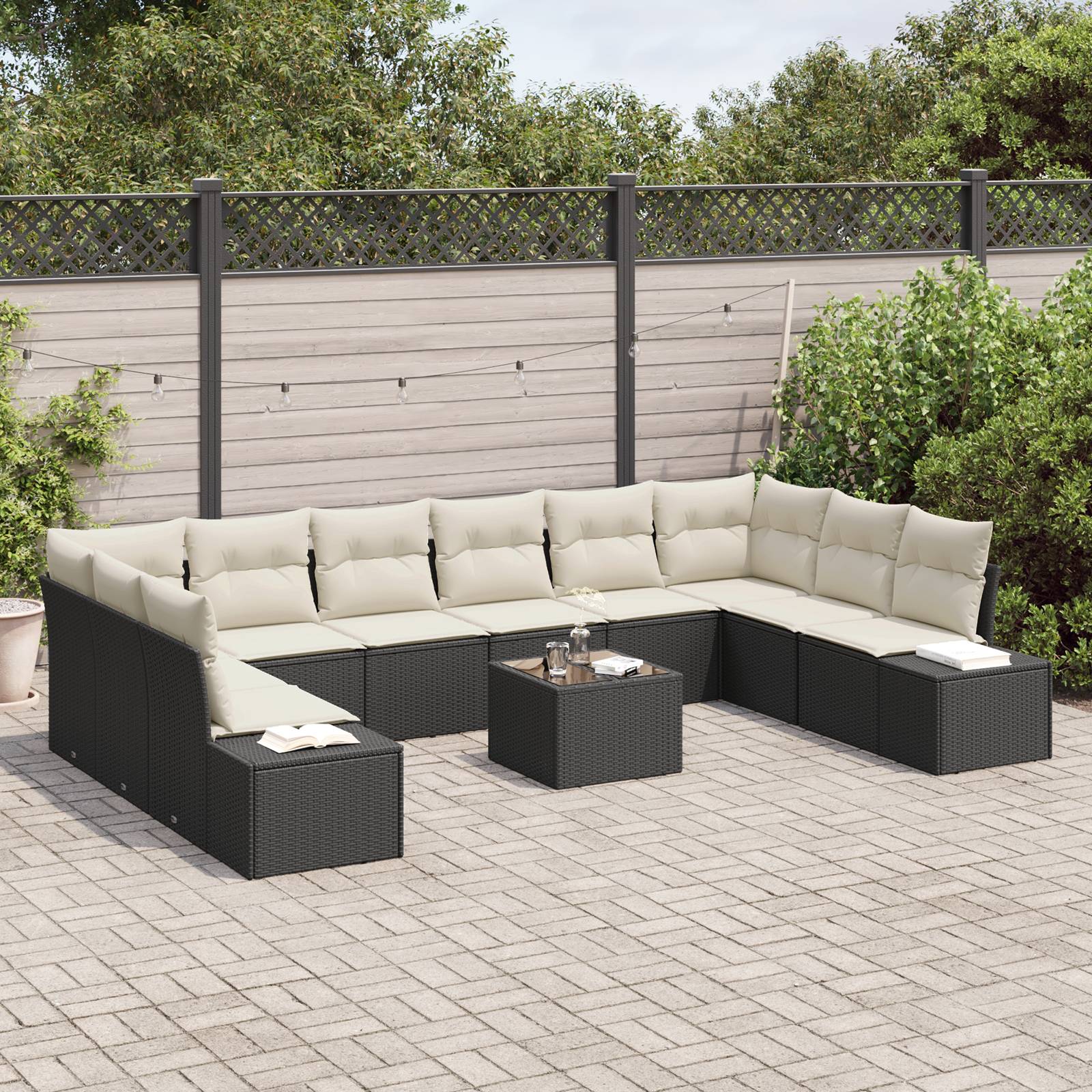 vidaXL 10-teiliges Garten-Sofa-Set mit Kissen braunes Poly-Rattan