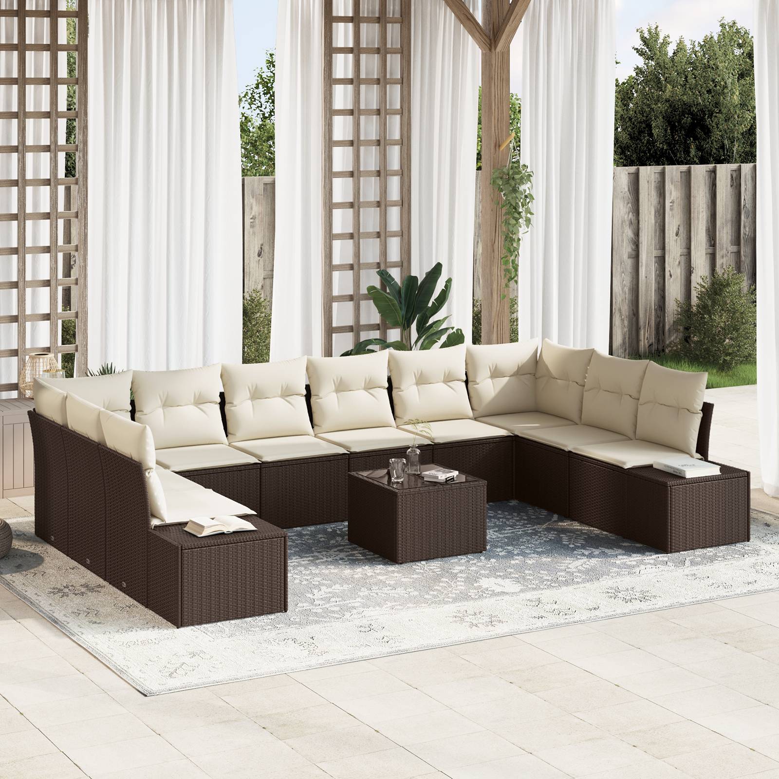 vidaXL 10-teiliges Garten Sofa Set mit Kissen Grau Poly Rattan