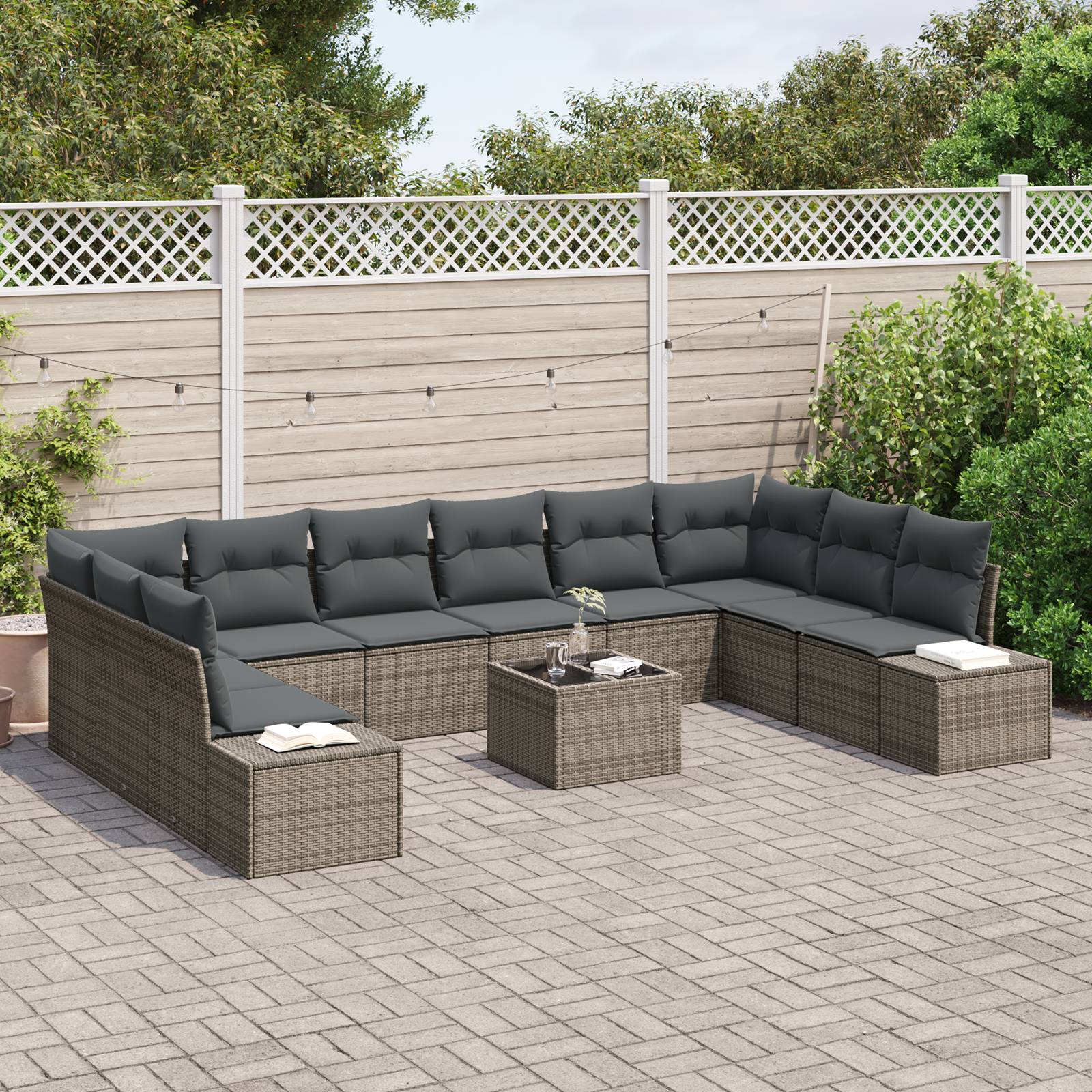 vidaXL 10-teiliges Garten-Sofa-Set mit Kissen Schwarz Poly-Rattan