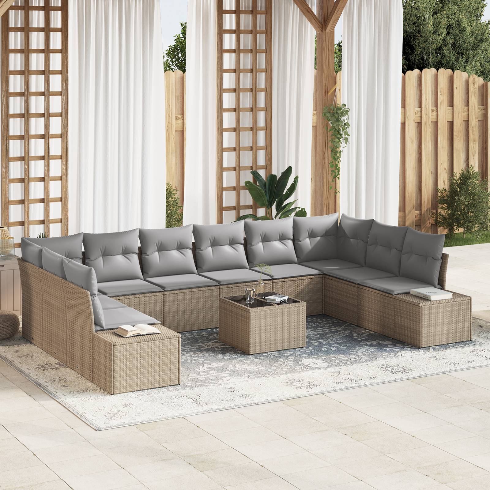 vidaXL 11-teiliges Garten Sofa Set mit Kissen Schwarz Poly Rattan