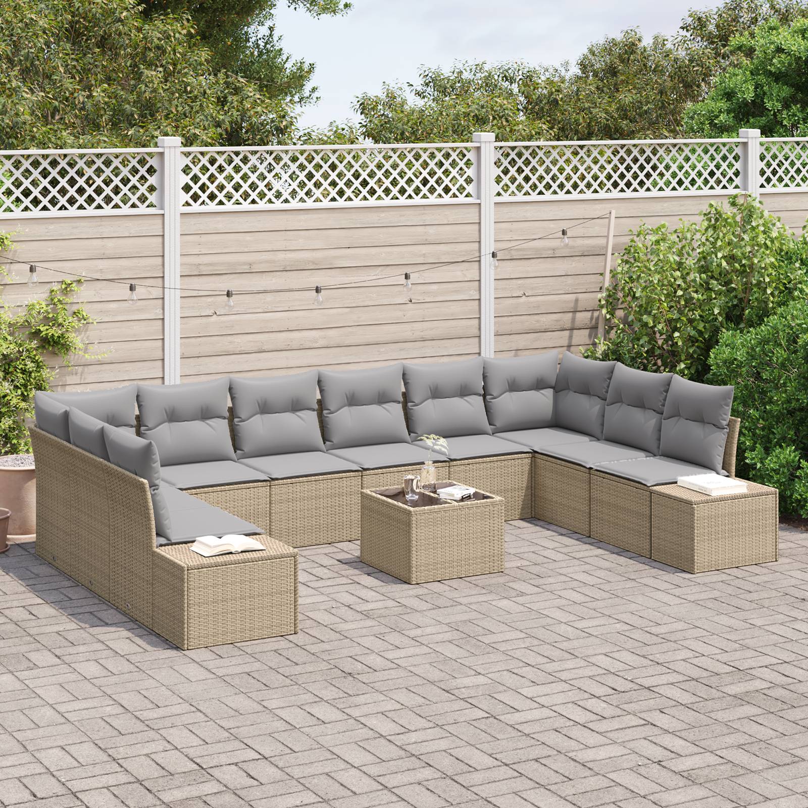 vidaXL 11-teiliges Garten Sofa Set mit Kissen Schwarz Poly Rattan