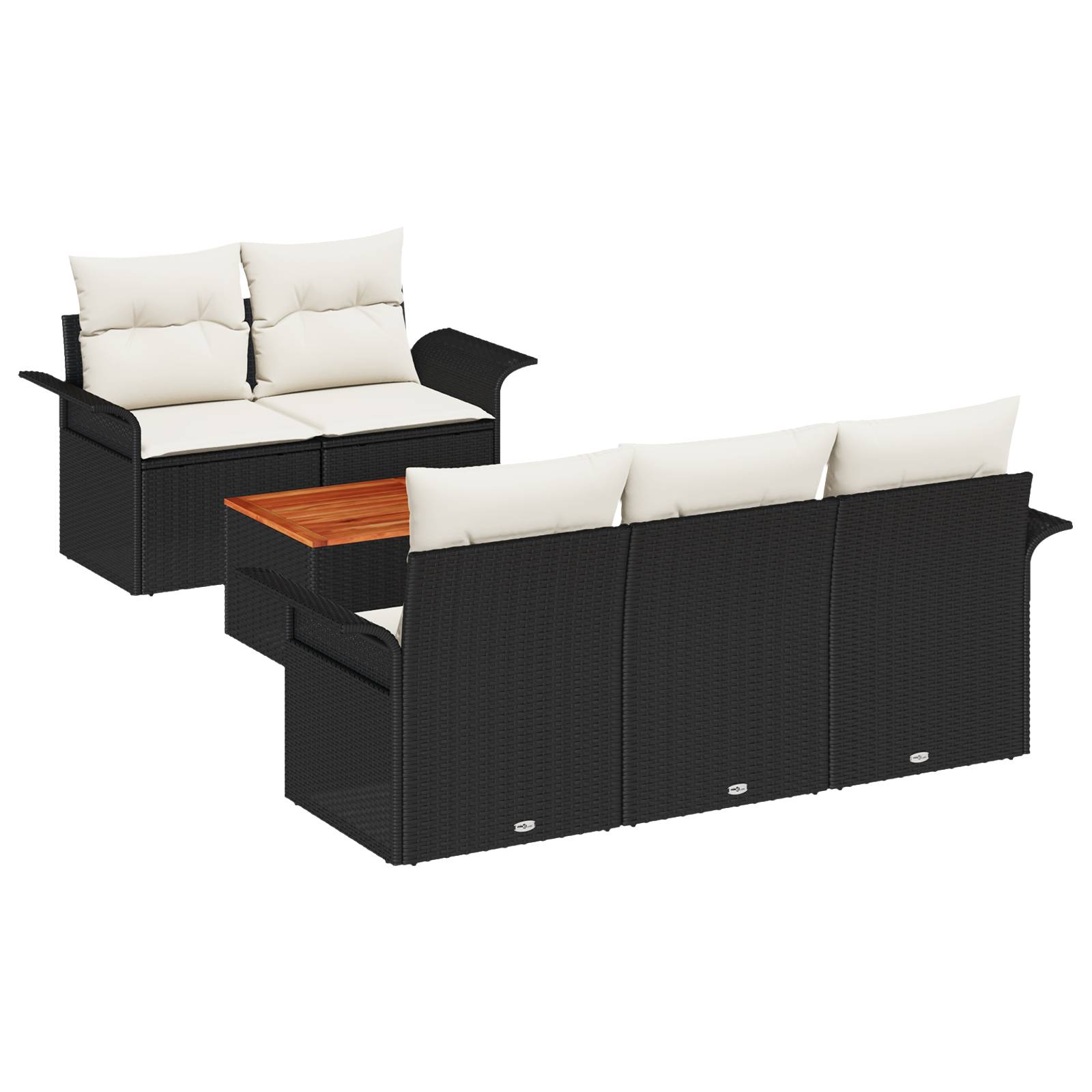 vidaXL 6-teiliges Garten Sofa Set mit Kissen Schwarz Poly Rattan Akazie