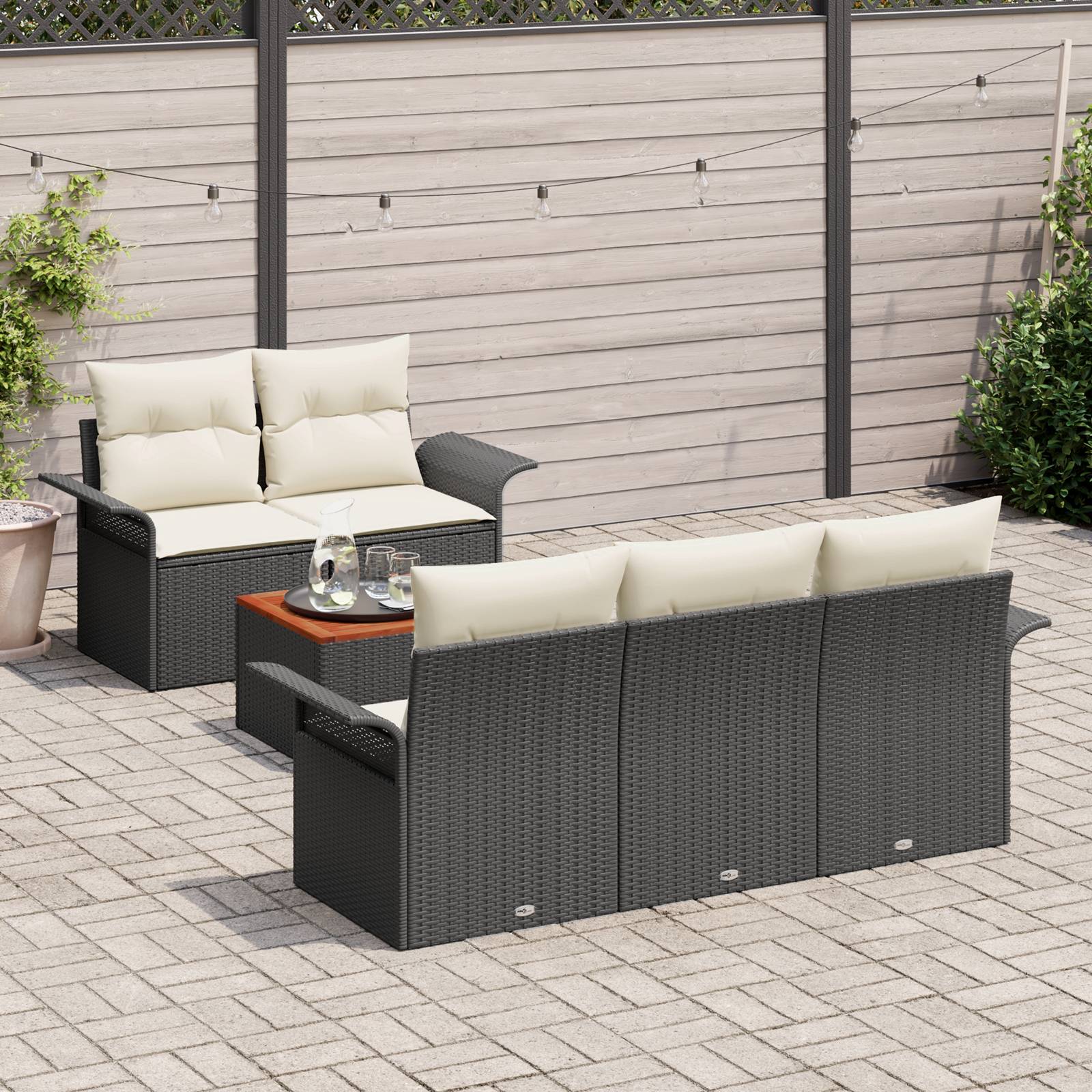 vidaXL 6-teiliges Garten Sofa Set mit Kissen Schwarz Poly Rattan Akazie