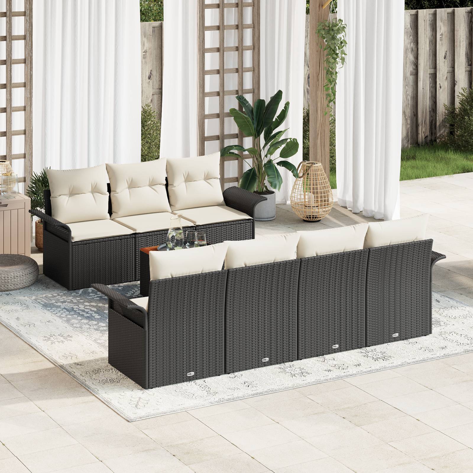 vidaXL 8-teiliges Garten-Sofa-Set mit Kissen Schwarz Poly-Rattan Akazie