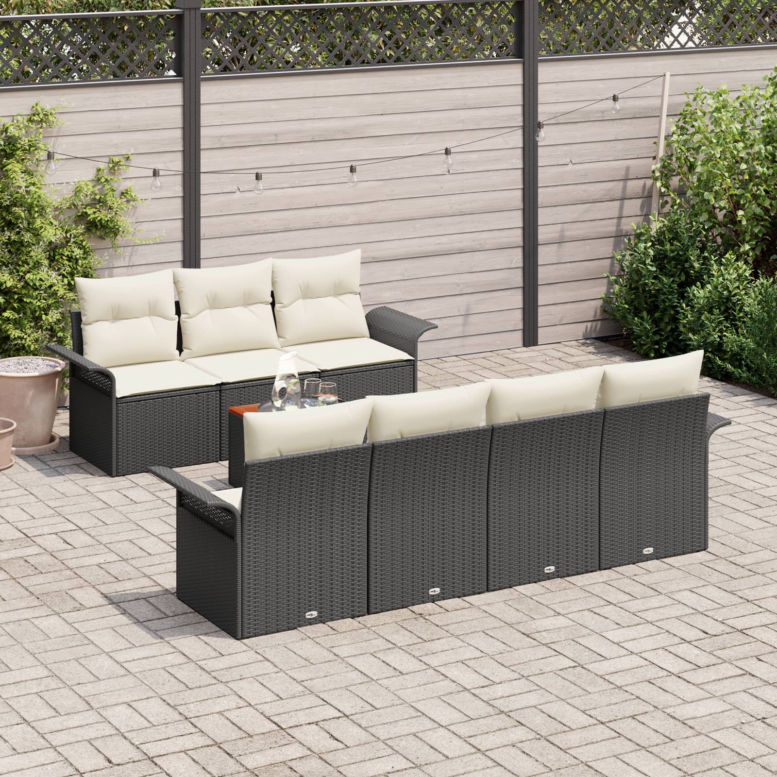 vidaXL 8-teiliges Garten-Sofa-Set mit Kissen Schwarz Poly-Rattan Akazie