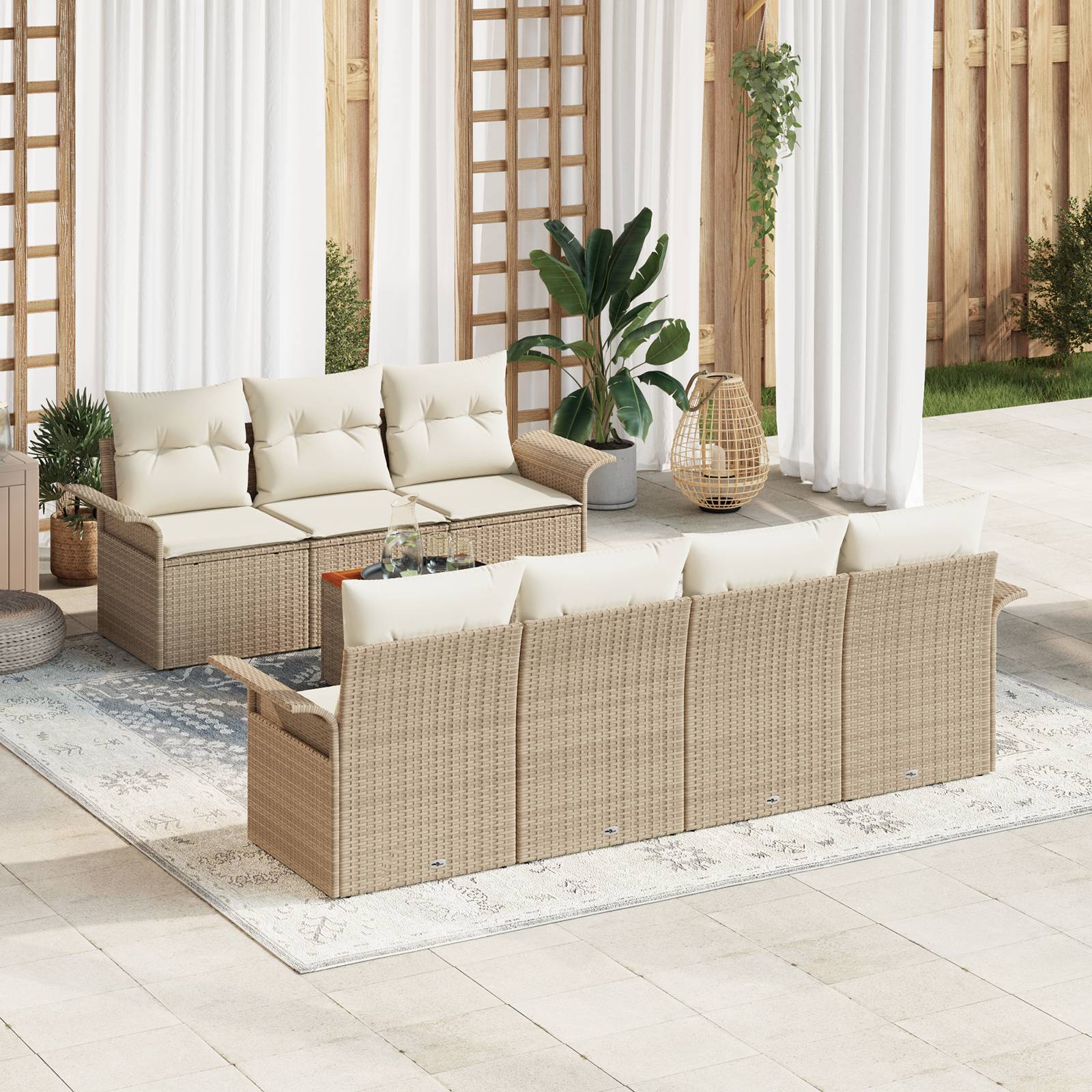 vidaXL 8-tlg. Garten-Sofagarnitur mit Kissen Beige Poly Rattan