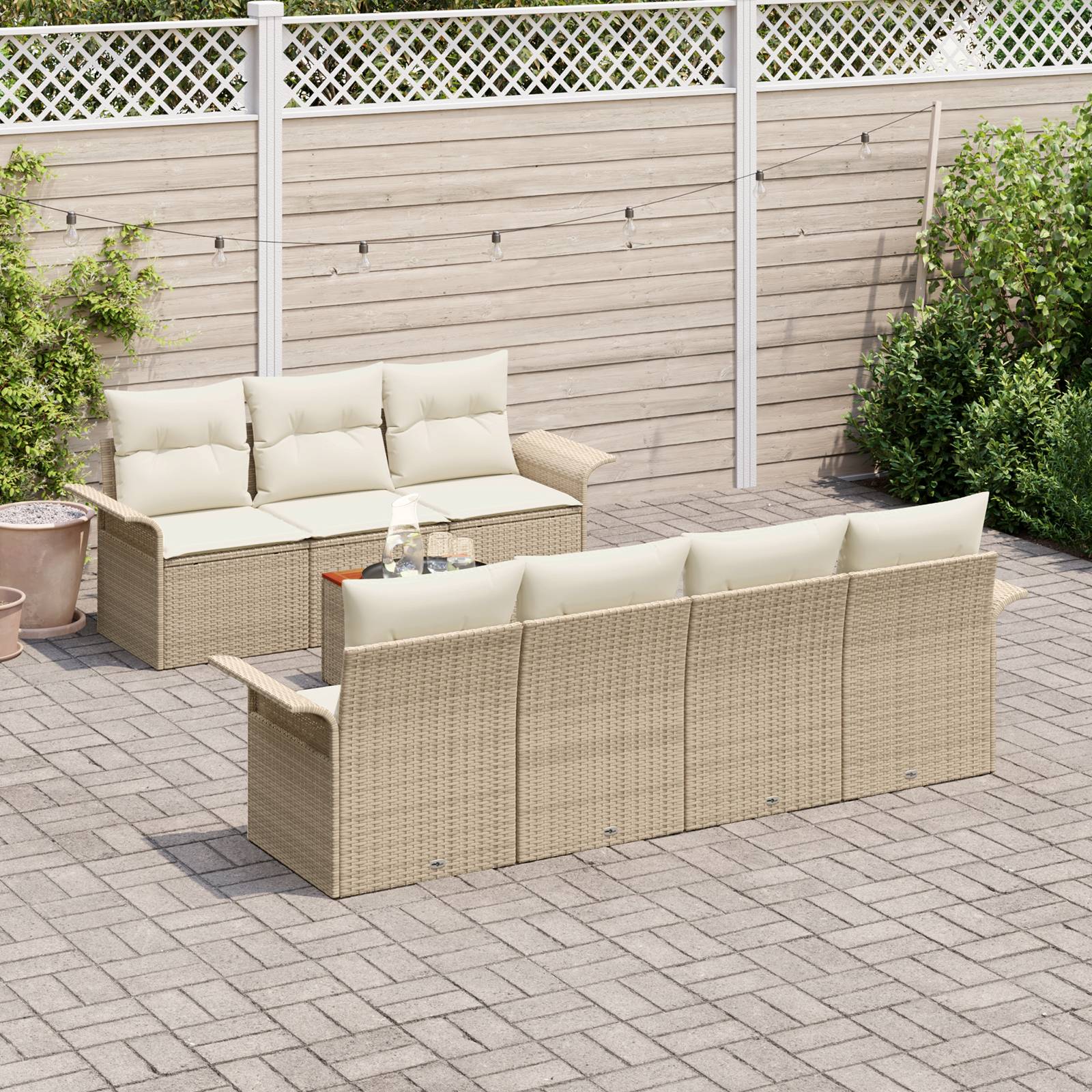 vidaXL 8-tlg. Garten-Sofagarnitur mit Kissen Beige Poly Rattan