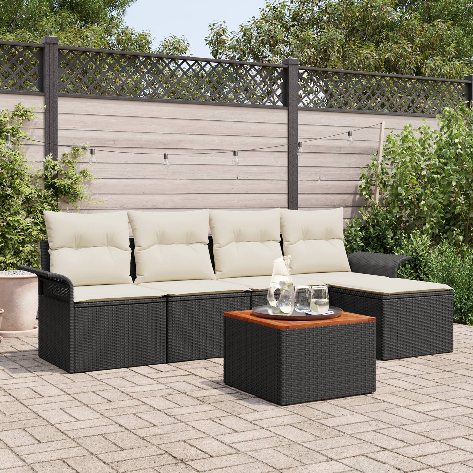 vidaXL 6-tlg. Garten-Sofagarnitur mit Kissen Schwarz Poly Rattan