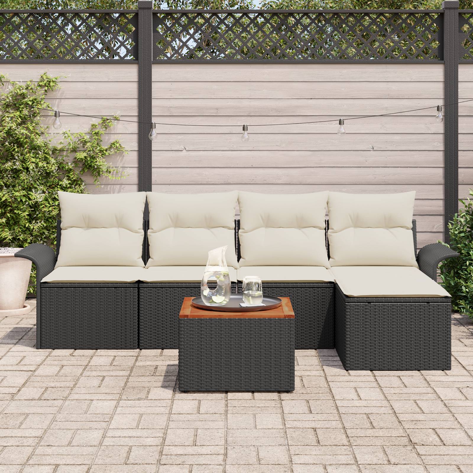 vidaXL 6-tlg. Garten-Sofagarnitur mit Kissen Schwarz Poly Rattan