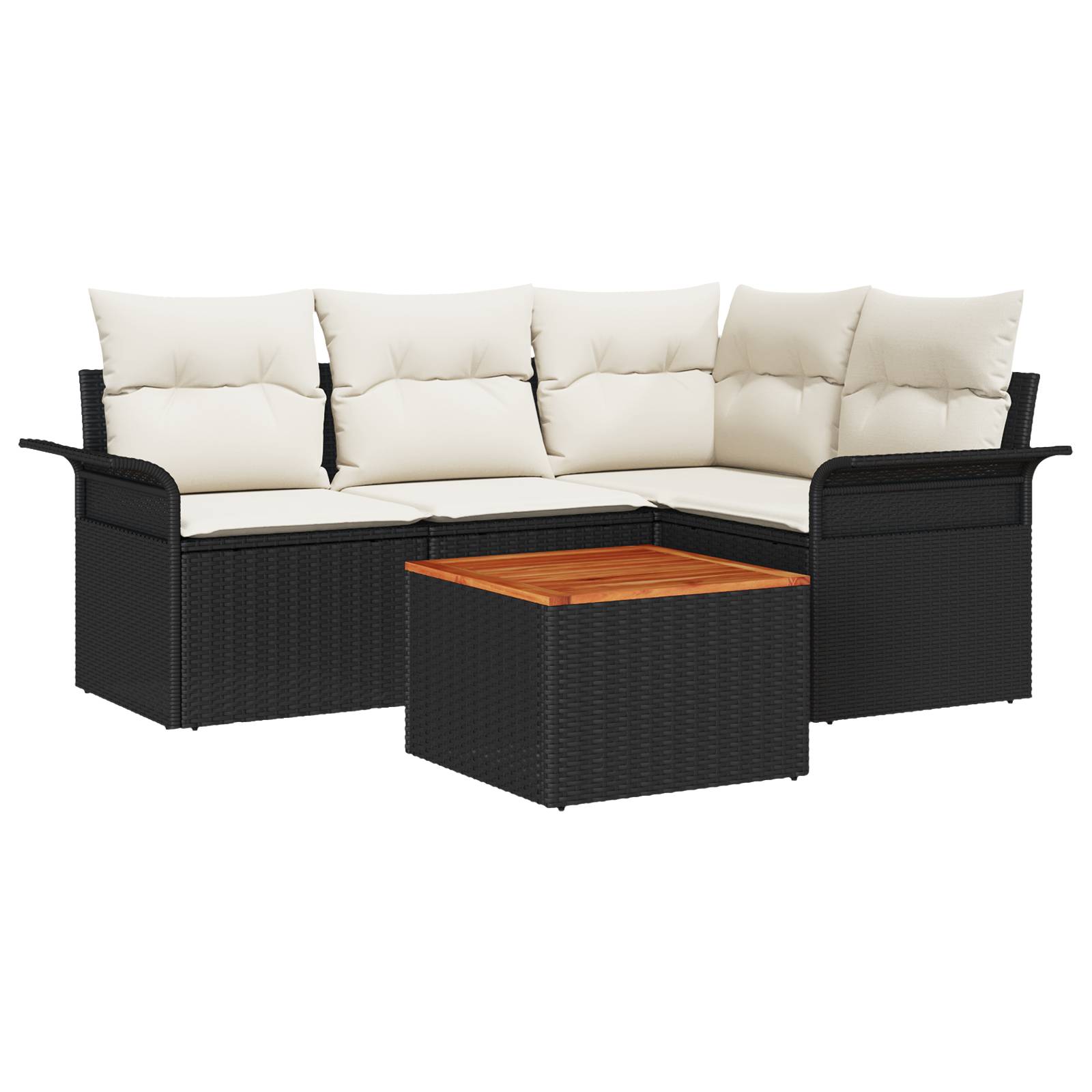 vidaXL 5-Teiliges Garten-Sofaset mit Kissen Schwarz Poly Rattan Akazie