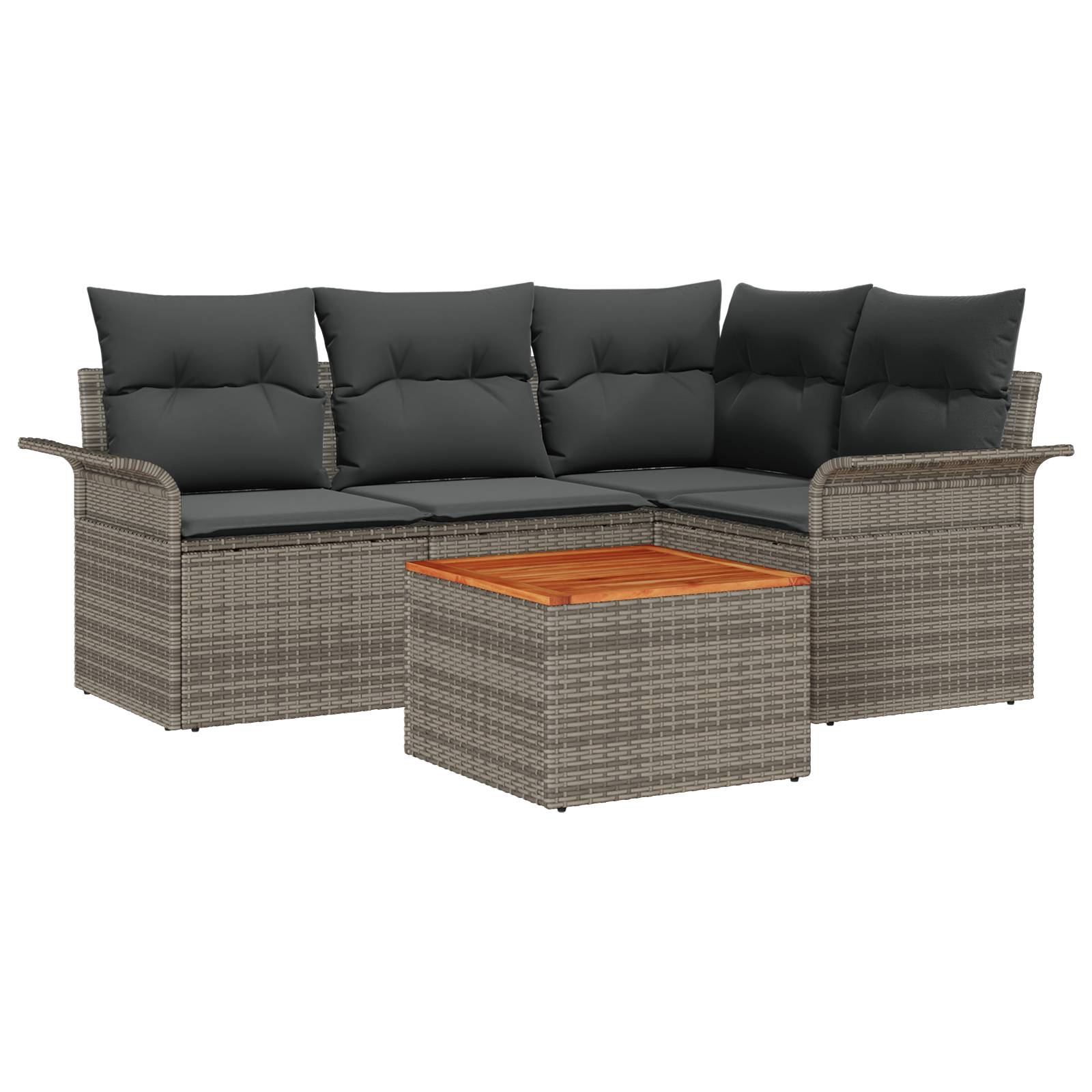 vidaXL 5-teiliges Garten Sofa Set mit Kissen Grau Poly Rattan Akazie