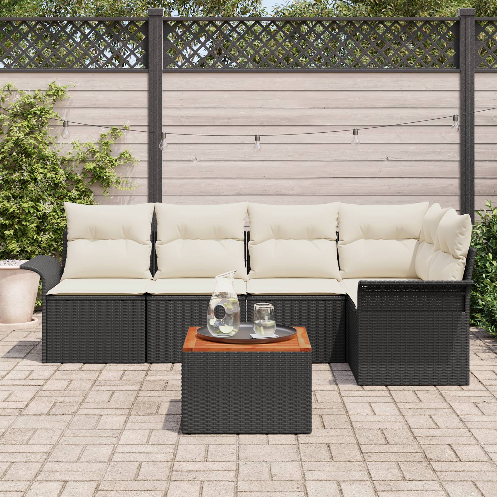 vidaXL 6-tlg. Garten-Sofagarnitur mit Kissen Schwarz Poly Rattan