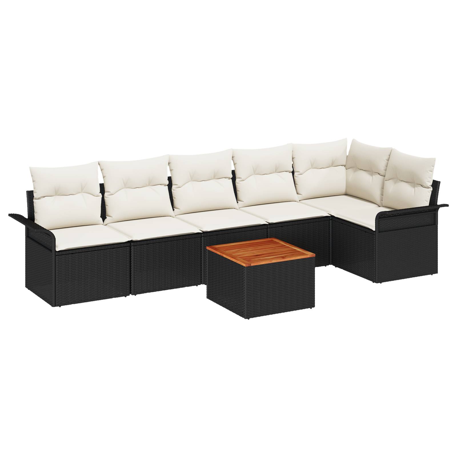 vidaXL 7-teiliges Garten Sofa Set mit Kissen Schwarz Poly Rattan Akazie