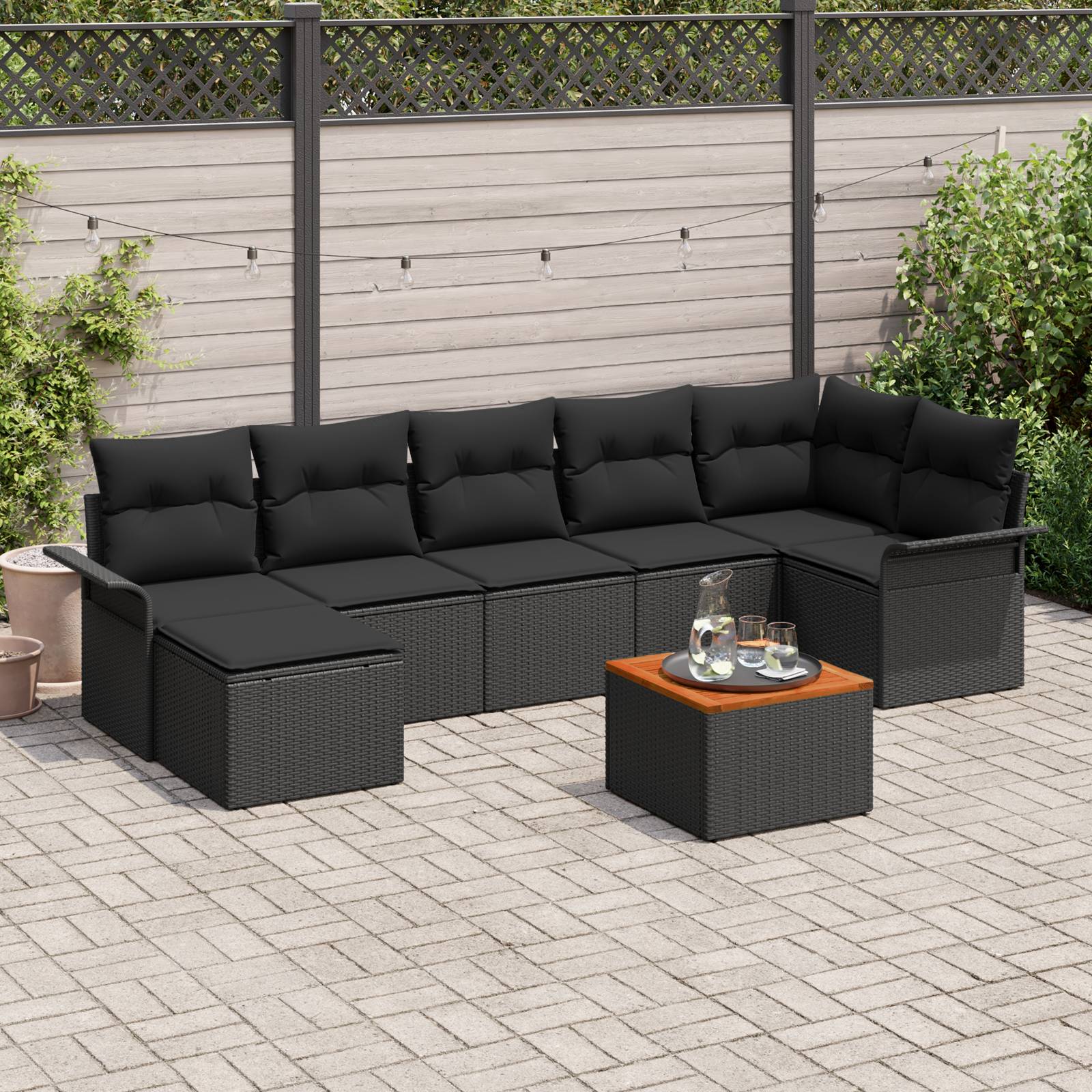 vidaXL 8-teiliges Garten Sofa Set mit Kissen Schwarz Poly Rattan Akazie