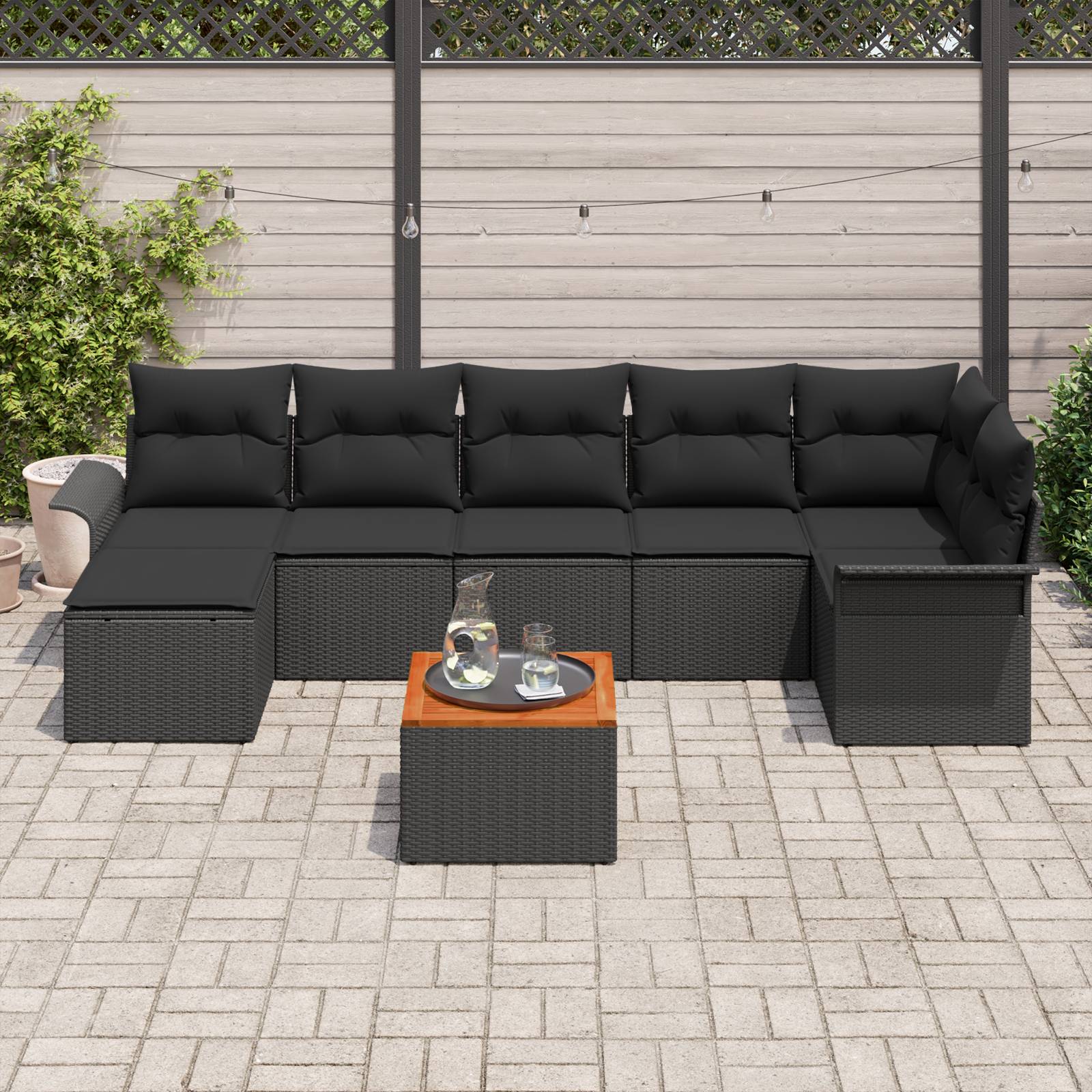 vidaXL 8-teiliges Garten Sofa Set mit Kissen Schwarz Poly Rattan Akazie