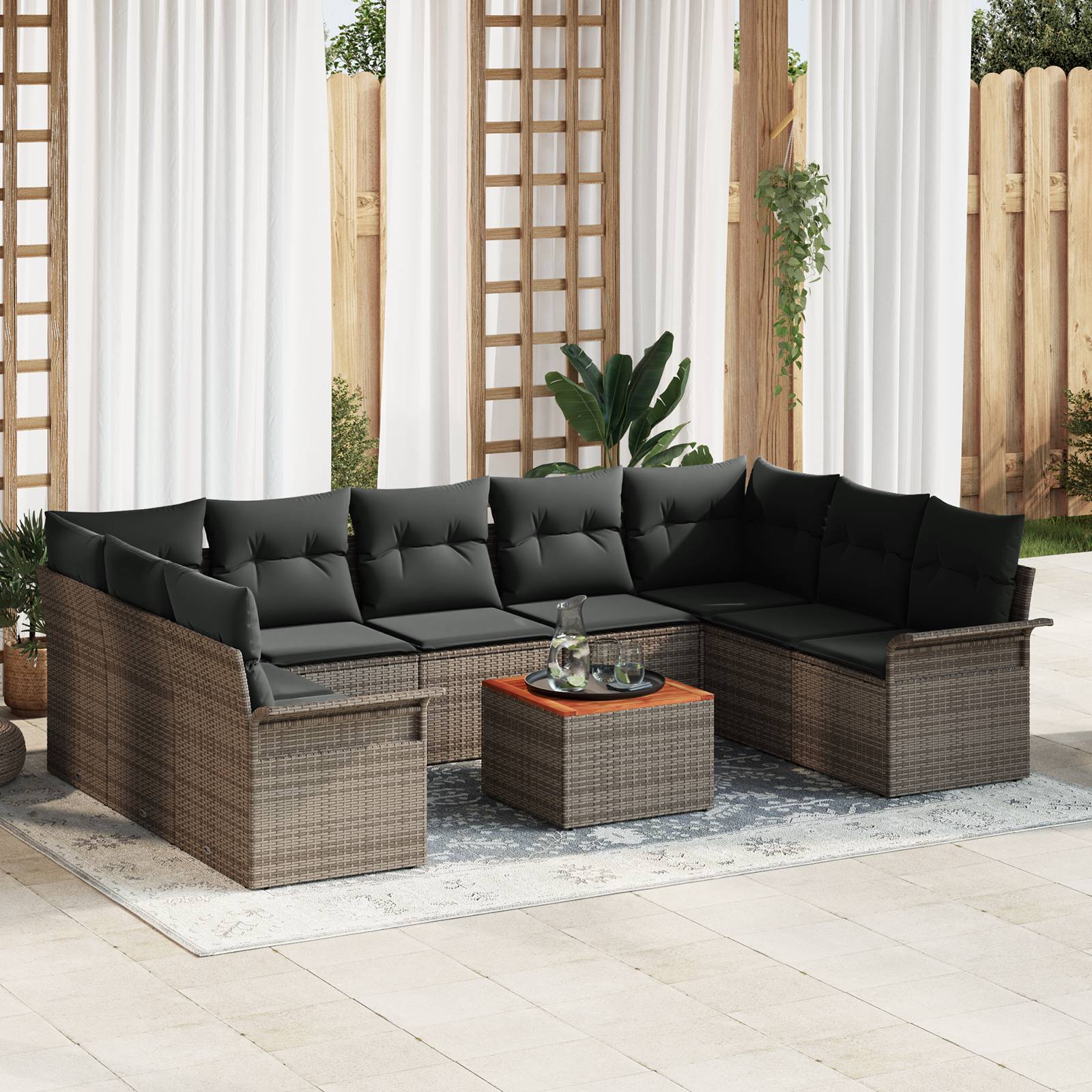 vidaXL 10-tlg. Garten-Sofagarnitur mit Kissen Grau Poly Rattan