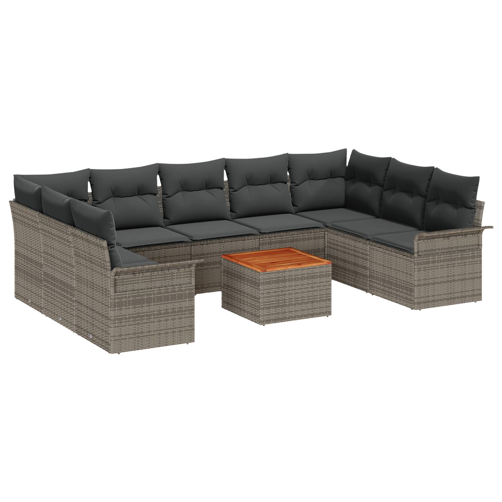 vidaXL 10-tlg. Garten-Sofagarnitur mit Kissen Grau Poly Rattan