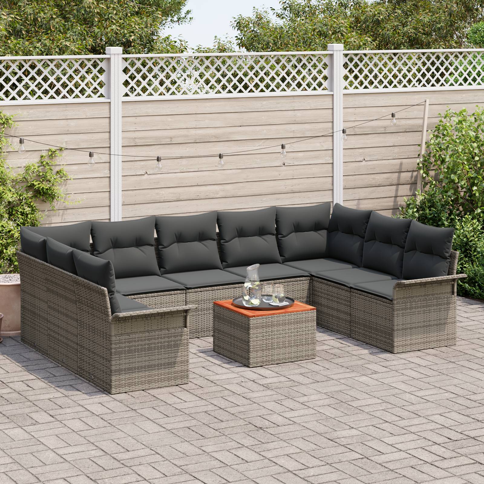 vidaXL 10-tlg. Garten-Sofagarnitur mit Kissen Grau Poly Rattan