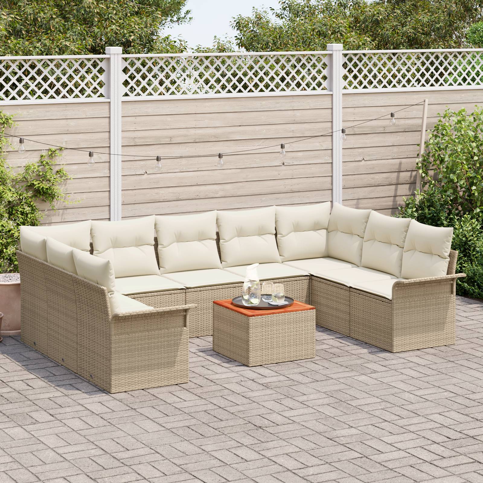 vidaXL 10-teiliges Garten Sofa Set mit Kissen Beige Poly Rattan Akazie
