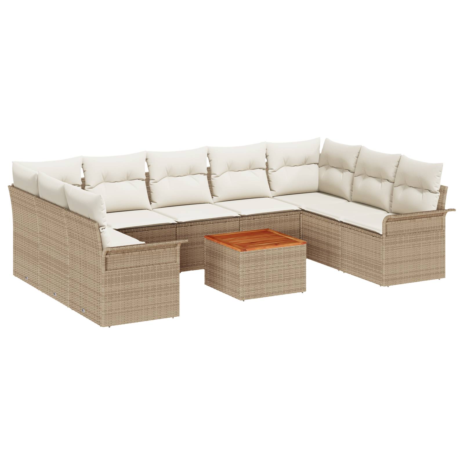 vidaXL 10-teiliges Garten Sofa Set mit Kissen Beige Poly Rattan Akazie