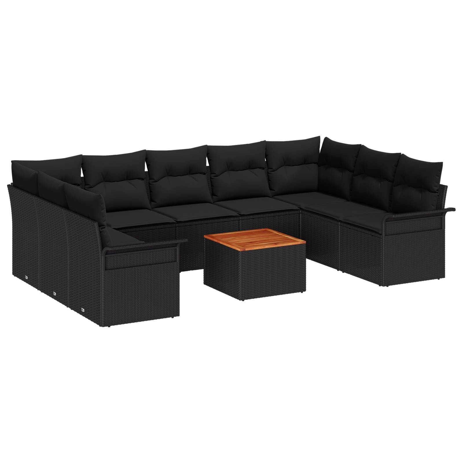 vidaXL 10-teiliges Garten-Sofa-Set mit Kissen Schwarz Poly-Rattan Akazie