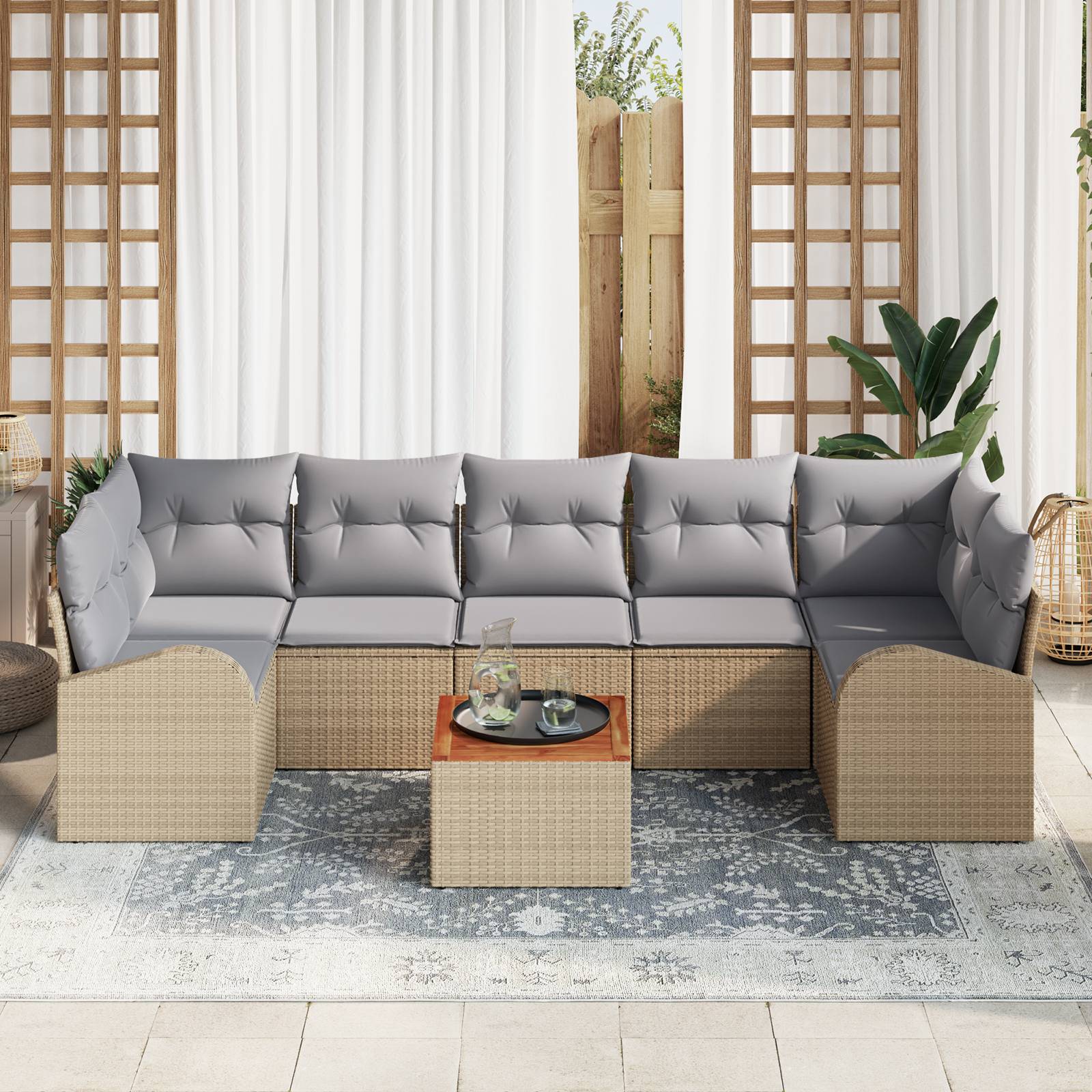 vidaXL 8-teiliges Garten Sofa Set mit Kissen Beige Poly Rattan Akazie