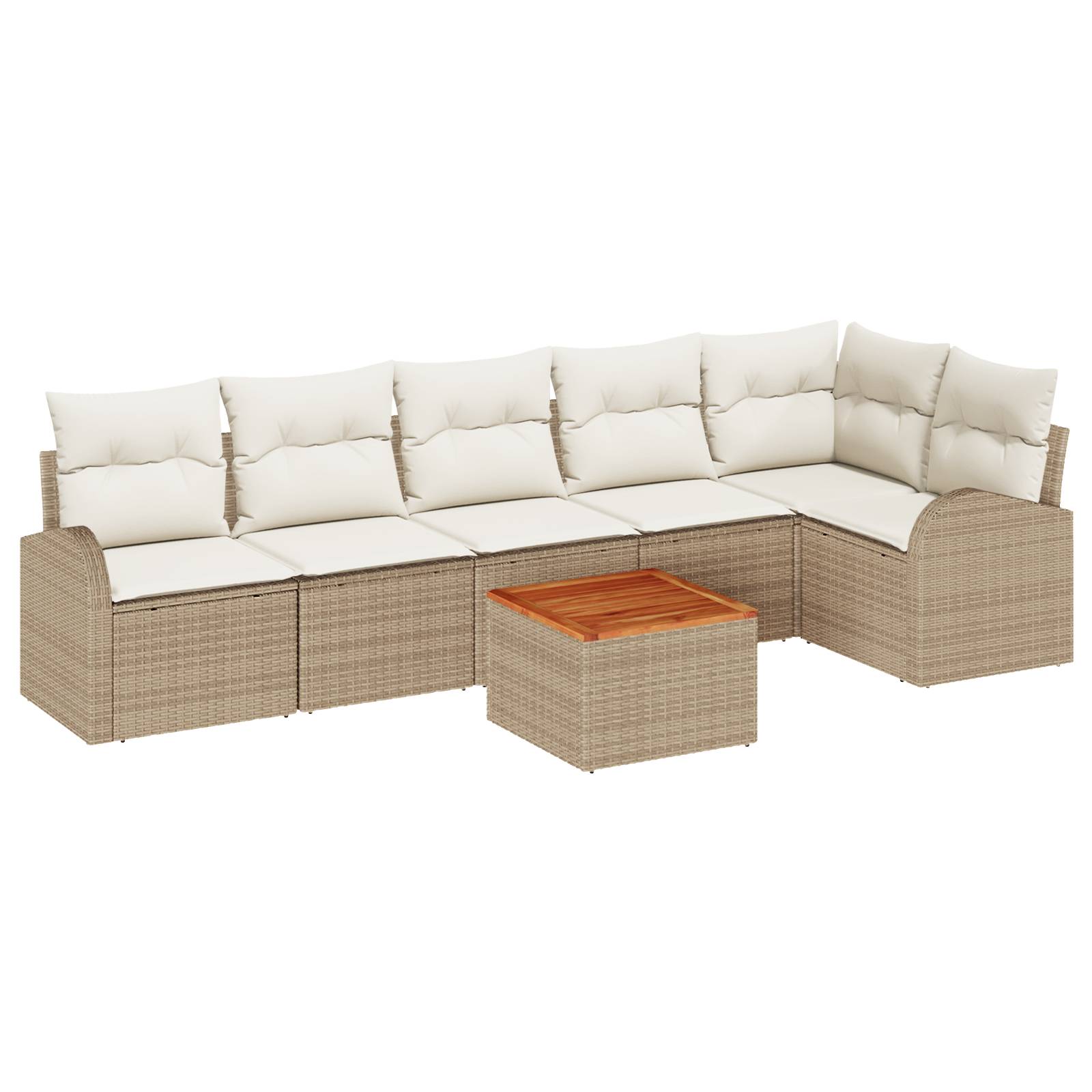vidaXL 7-teiliges Garten-Sofa-Set mit Kissen Beige Poly-Rattan Akazie